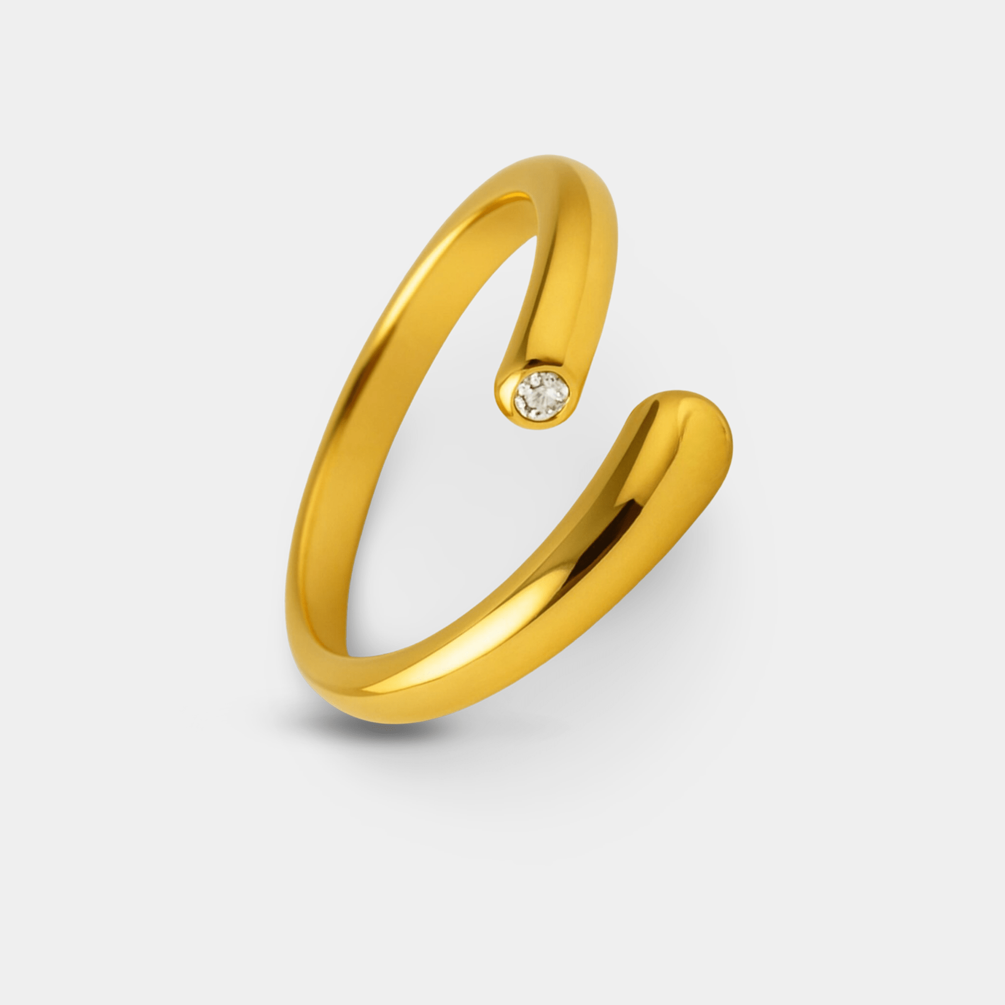 Dainty Gold Ring | 14K Gold Minimalist Stackable Band for Women - MH ELEGANCE - Dainty 14K gold minimalist stackable band ring for women on white background showing polished profile - Ring
