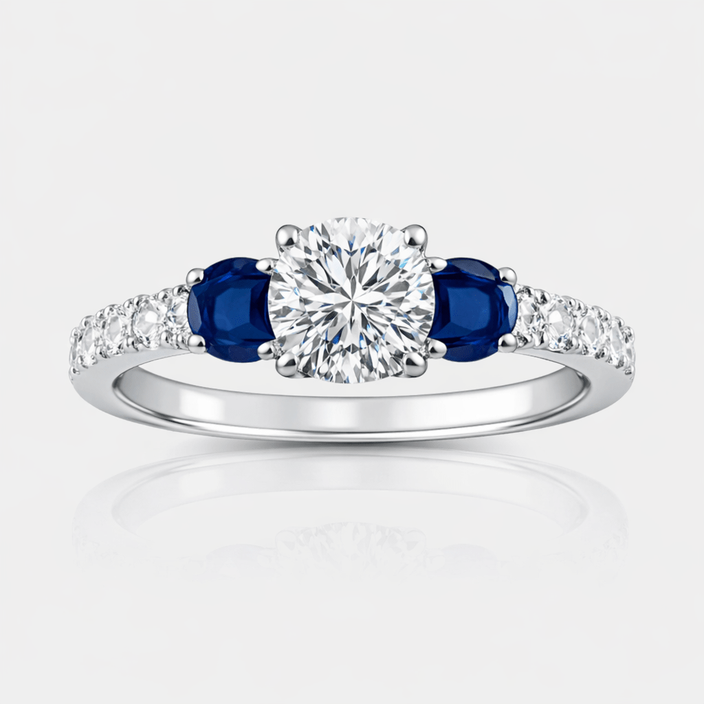 Diamond & Blue Sapphire Engagement Ring | Sapphire Halo Ring | 14K Gold – MH ELEGANCE - MH ELEGANCE - Diamond & Blue Sapphire Engagement Ring | Sapphire Halo Ring | 14K Gold – MH ELEGANCE -