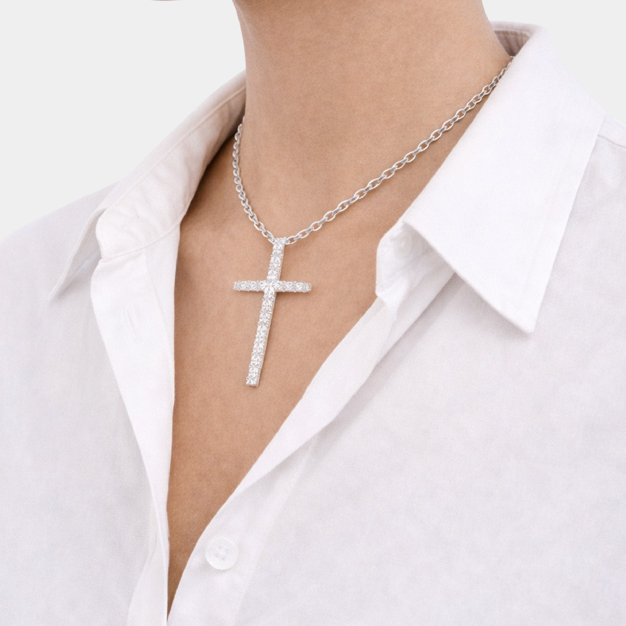 Divine Radiance Moissanite Cross Necklace - MH ELEGANCE - Divine Radiance Moissanite Cross Necklace - Necklace