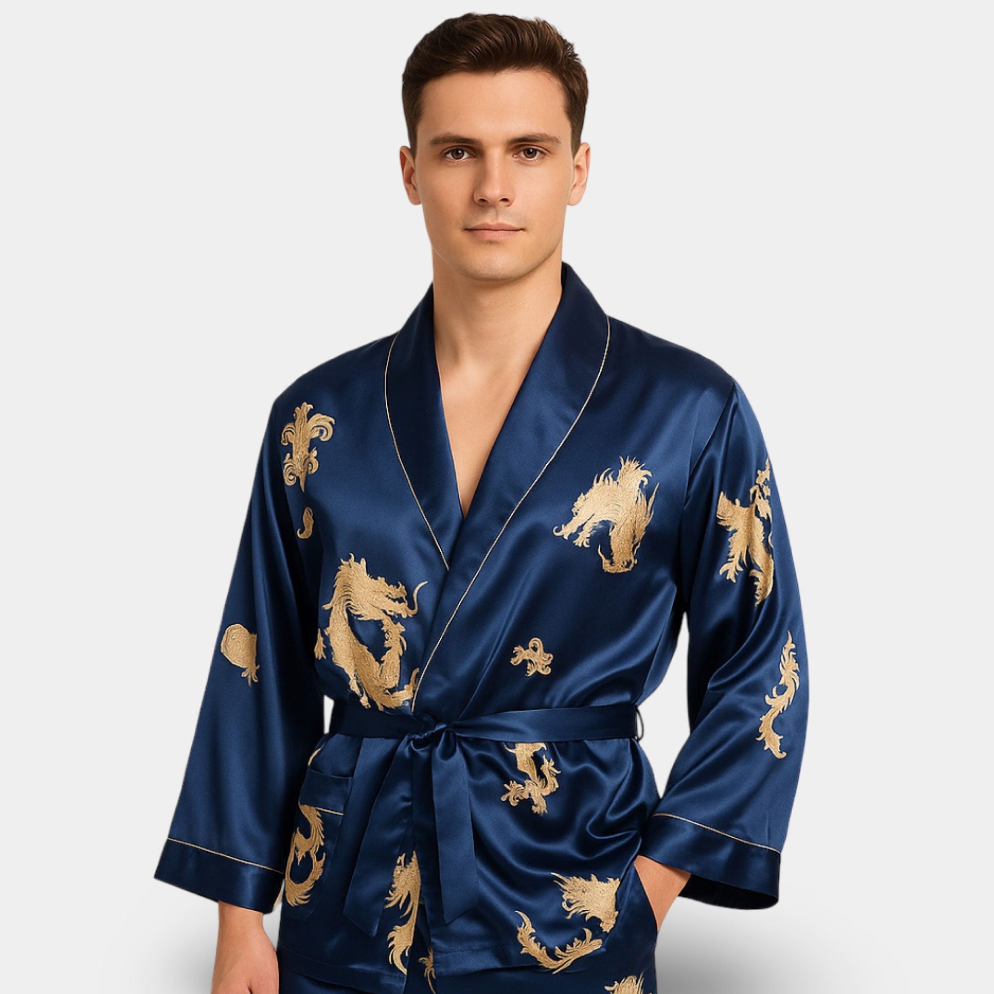 Dragon Print Robe and Pants Set - MH ELEGANCE - Dragon Print Robe and Pants Set -