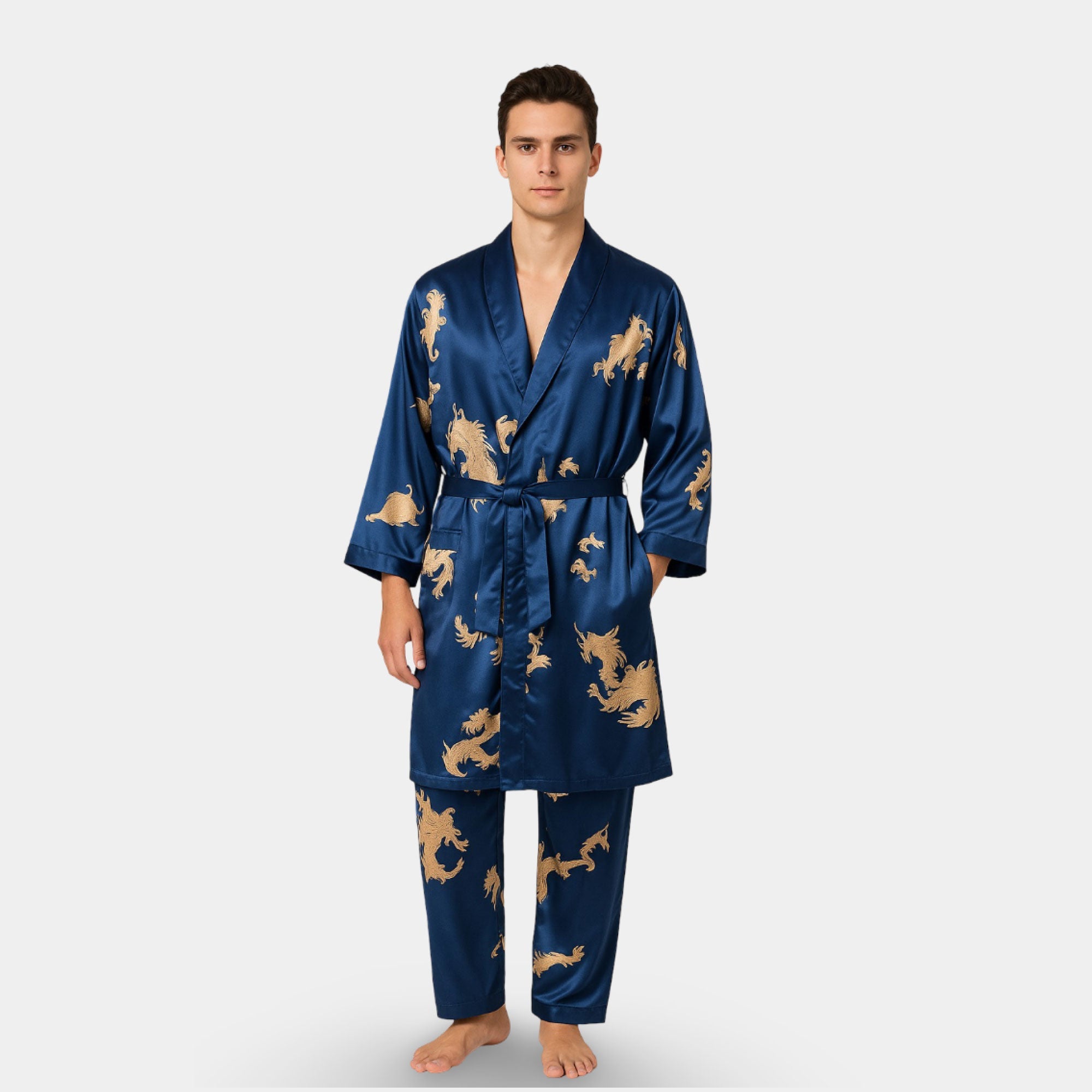 Dragon Print Robe and Pants Set - MH ELEGANCE - Dragon Print Robe and Pants Set -