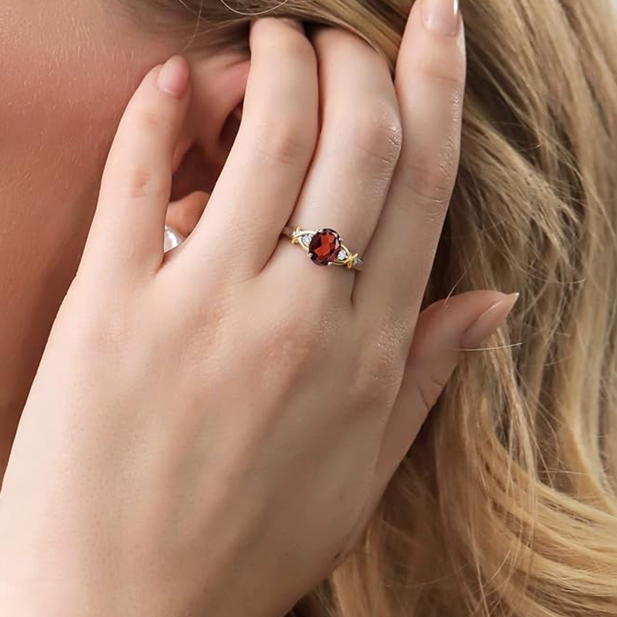 Elira Garnet Crossover Engagement Ring - MH ELEGANCE - Elira Garnet Crossover Engagement Ring - MH ELEGANCE - Ring