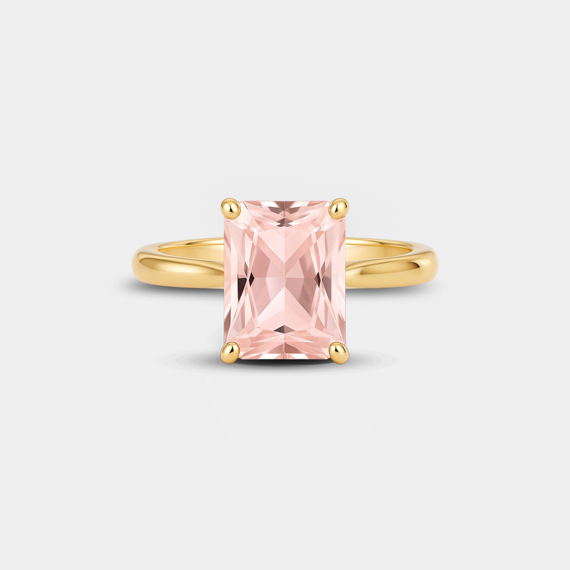 Emerald-Cut Nano Morganite Solitaire Ring - MH ELEGANCE - Emerald-Cut Nano Morganite Solitaire Ring - MH ELEGANCE -