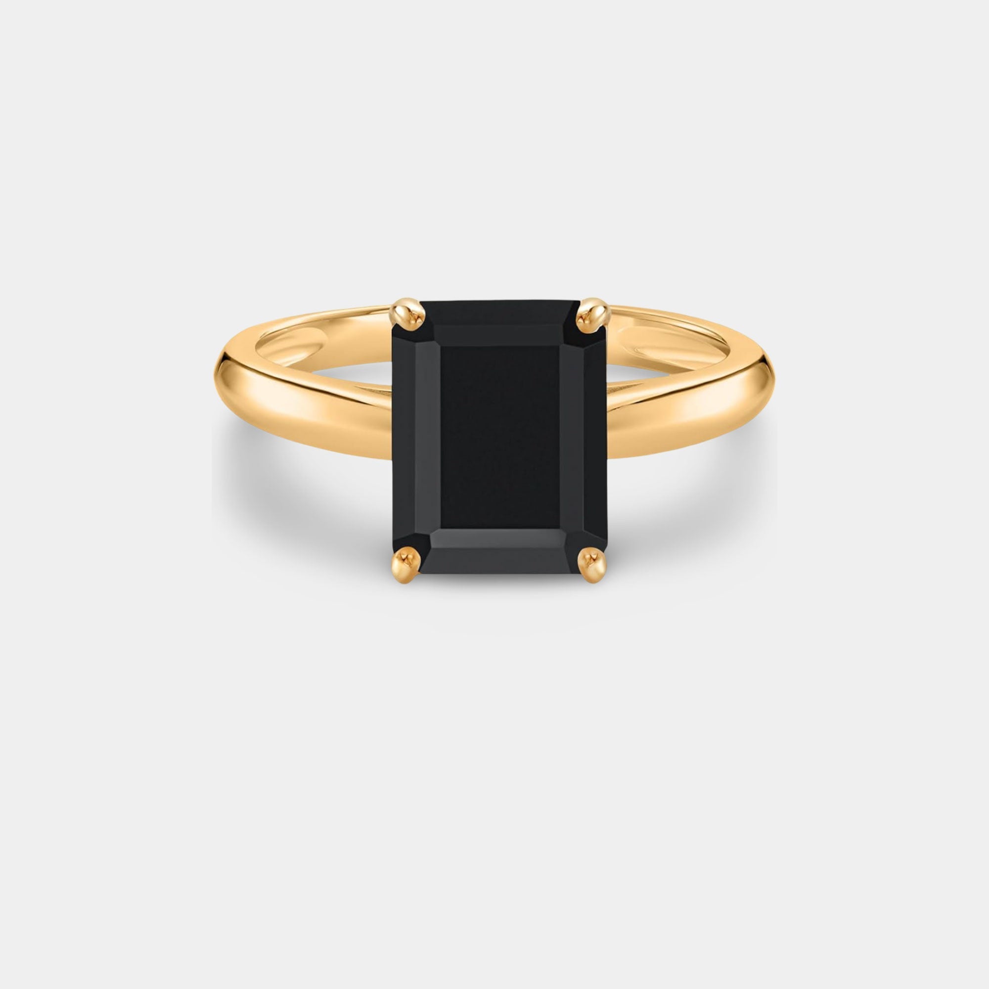 Emerald-Cut Onyx Solitaire Ring - MH ELEGANCE - Emerald-Cut Onyx Solitaire Ring - MH ELEGANCE -