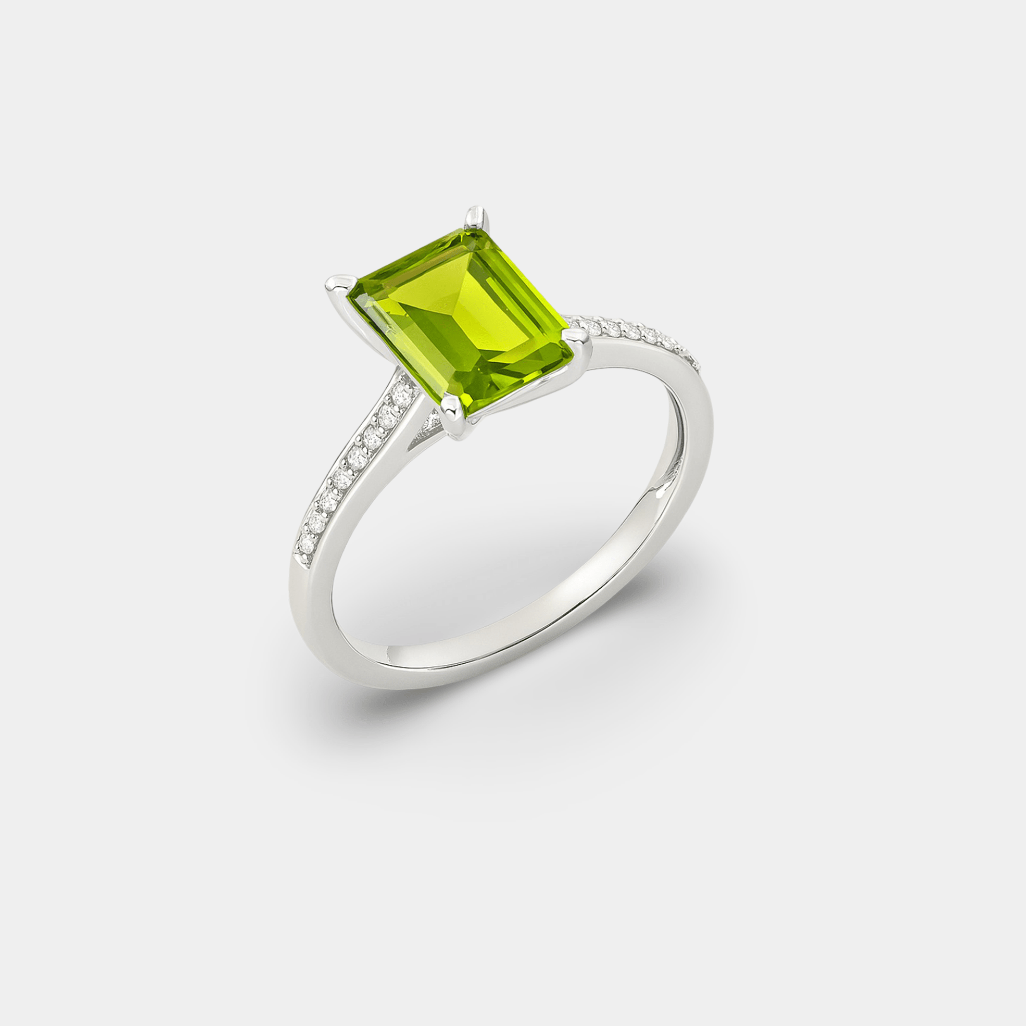 Emerald-Cut Peridot & Diamond Ring - MH ELEGANCE - Emerald-Cut Peridot & Diamond Ring - MH ELEGANCE -