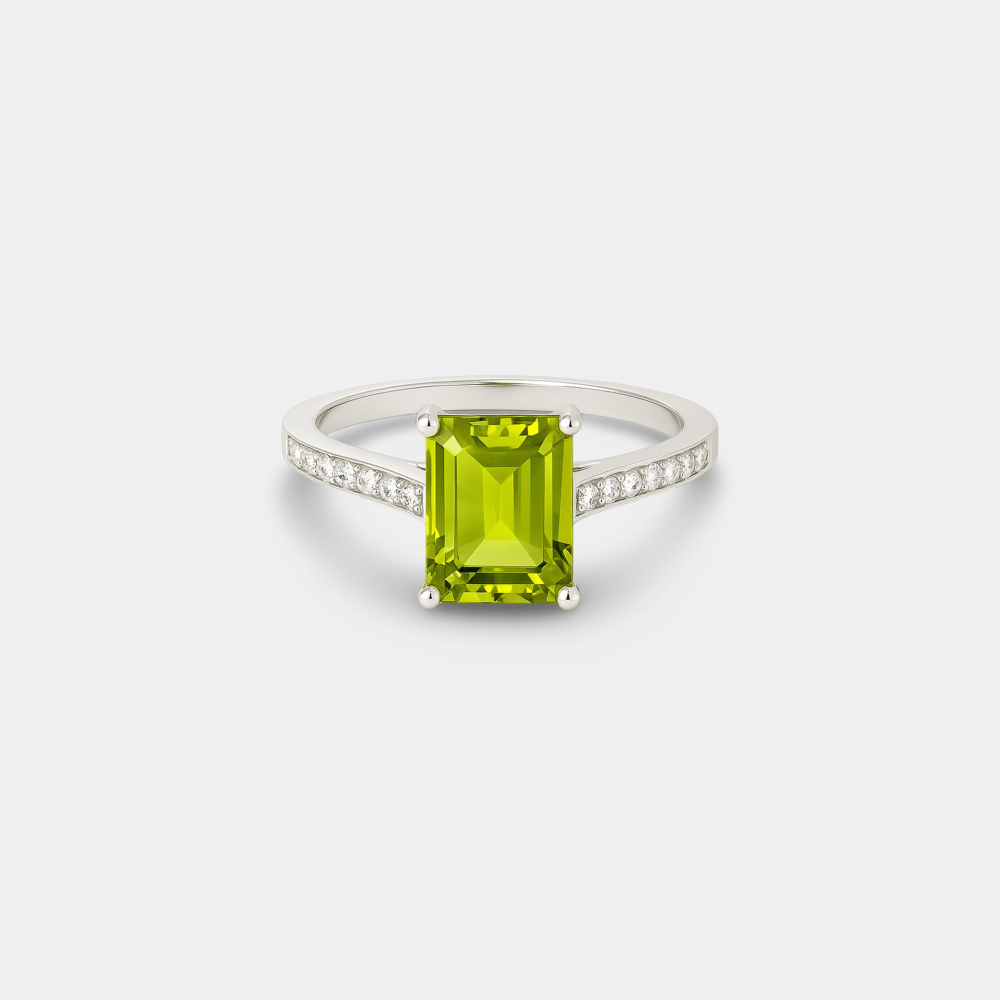 Emerald-Cut Peridot & Diamond Ring - MH ELEGANCE - Emerald-Cut Peridot & Diamond Ring - MH ELEGANCE -