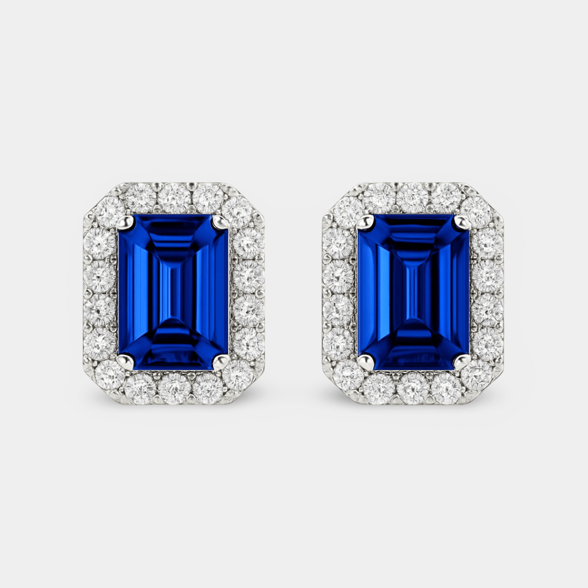 Emerald Cut Sapphire & Diamond Stud Earrings - MH ELEGANCE - Emerald Cut Sapphire & Diamond Stud Earrings - MH ELEGANCE - Earring Set