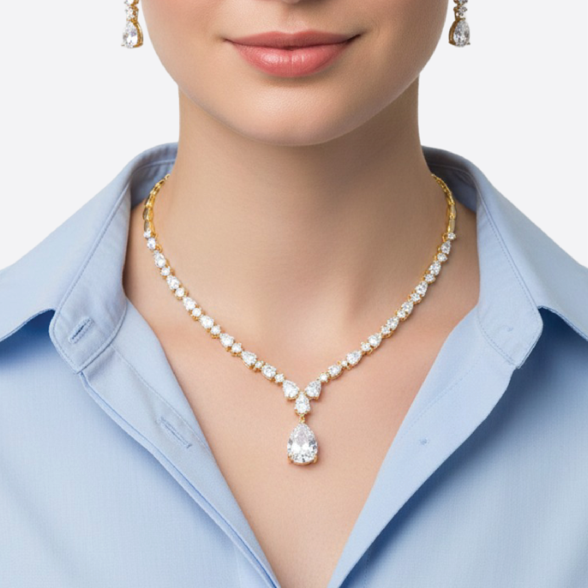 Eternal Elegance Teardrop Necklace Earrings Set - MH ELEGANCE - Eternal Elegance Teardrop Necklace Earrings Set - Pendant & Earring Set