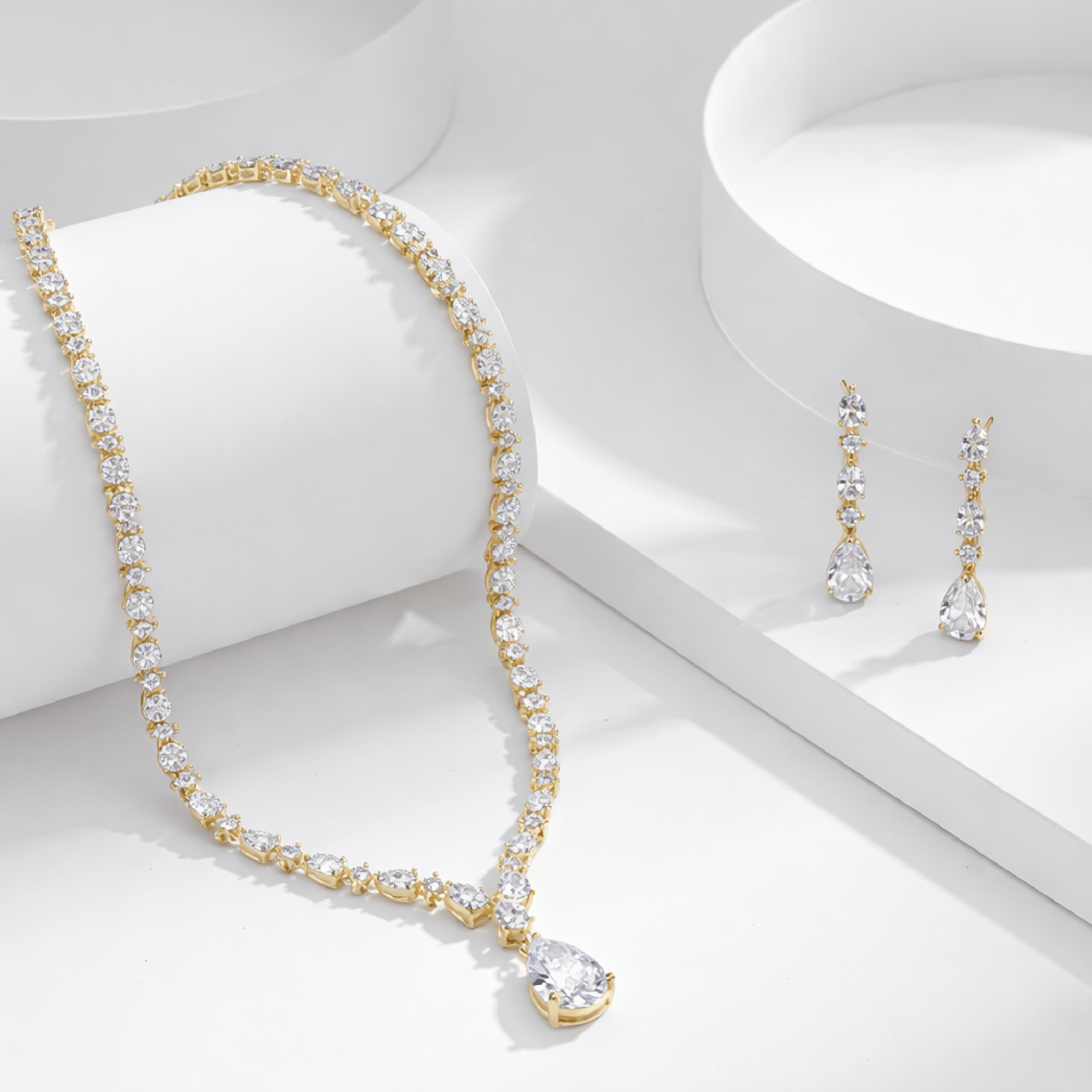 Eternal Elegance Teardrop Necklace Earrings Set - MH ELEGANCE - Eternal Elegance Teardrop Necklace Earrings Set - Pendant & Earring Set
