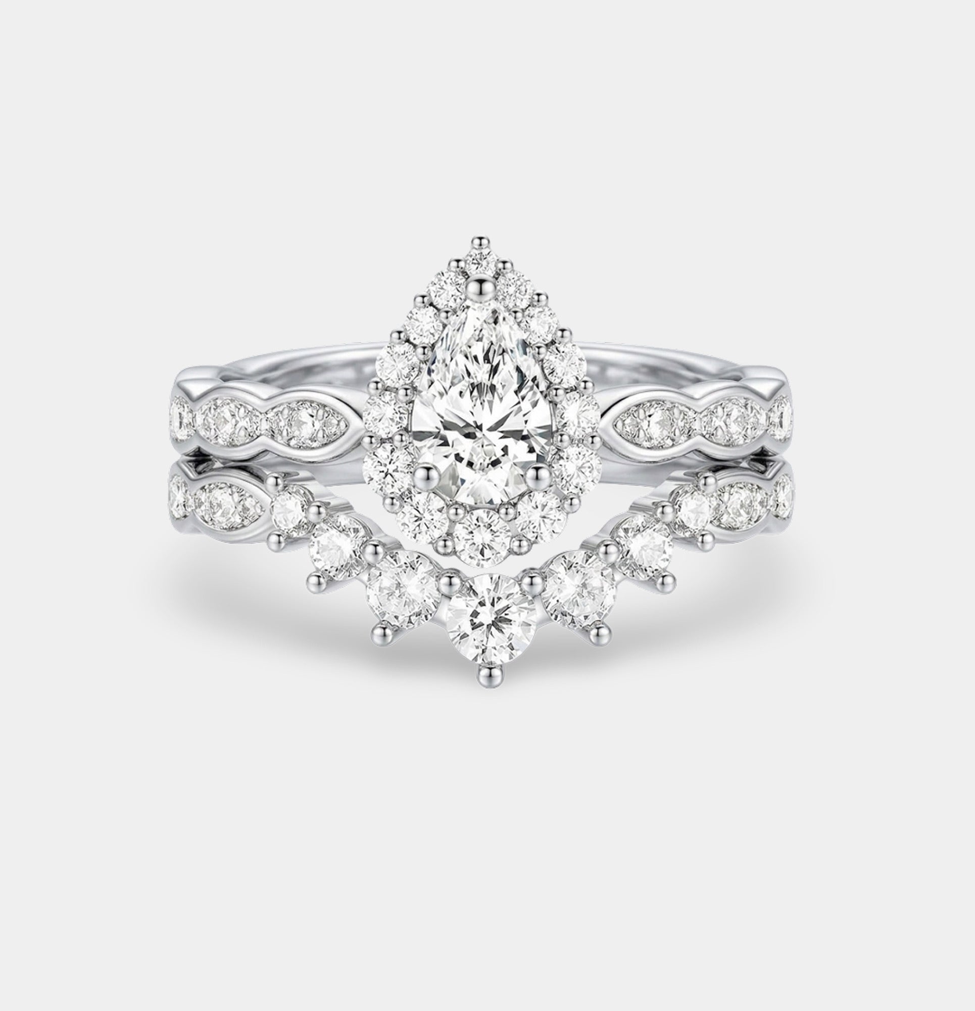 Eternal Teardrop Halo Bridal Ring Set - MH ELEGANCE - Eternal Teardrop Halo Bridal Ring Set - Ring