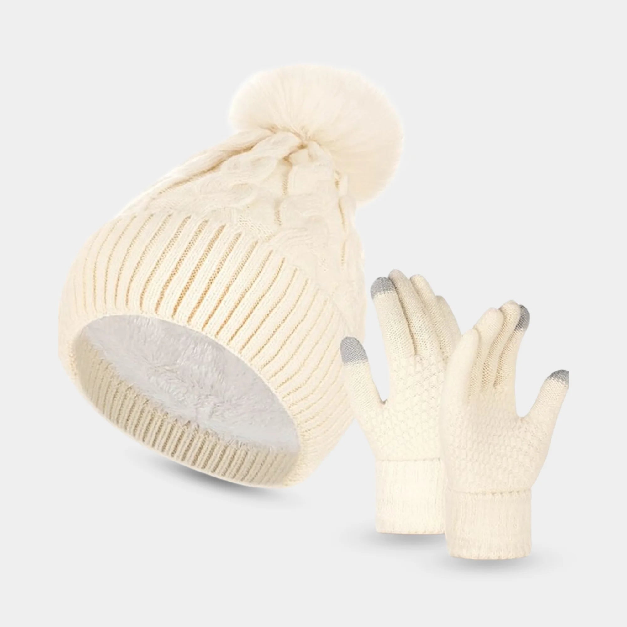 Fleece-Lined Beanie & Gloves Set - MH ELEGANCE - Fleece-Lined Beanie & Gloves Set -