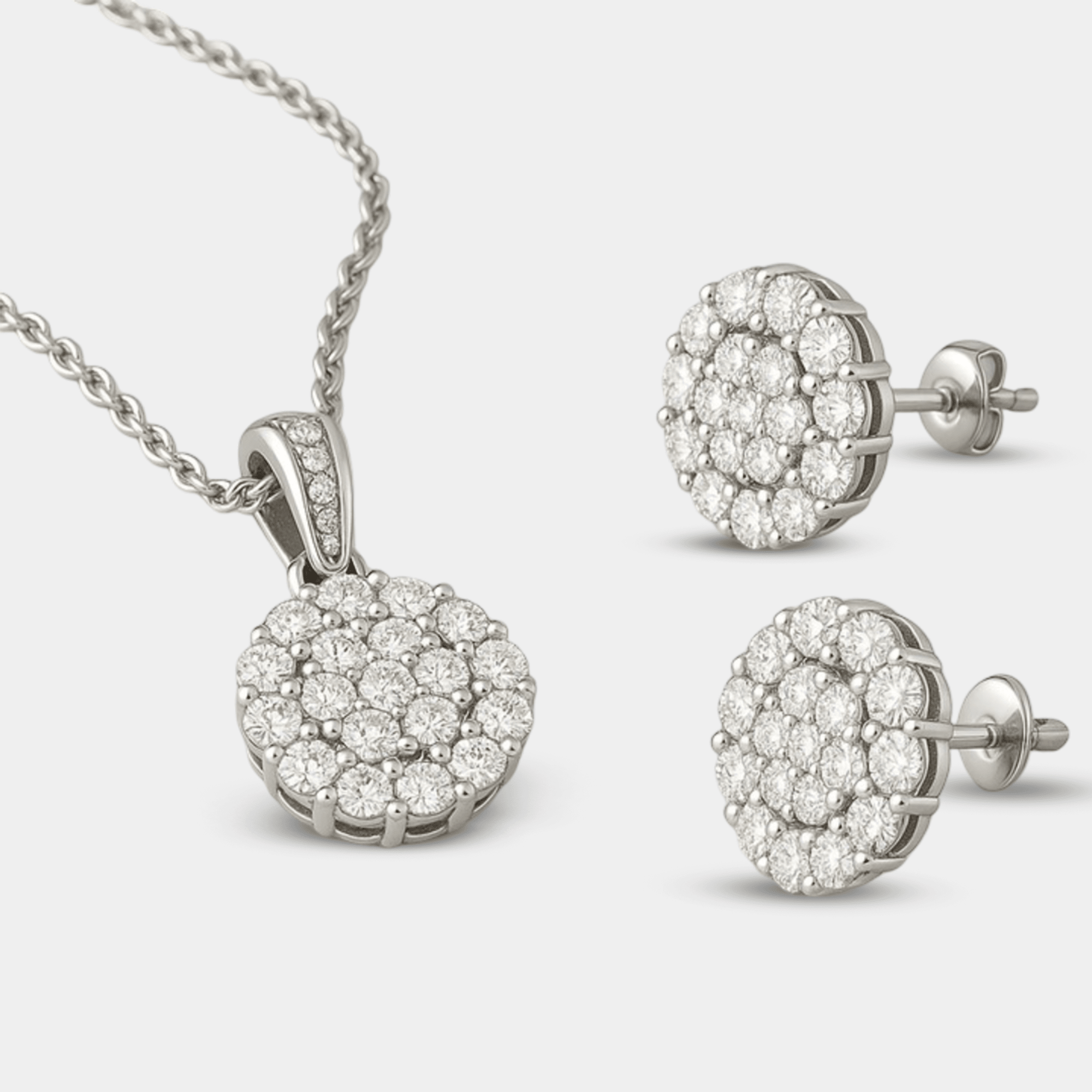Floral Halo Diamond Pendant & Earring Set - MH ELEGANCE - Floral Halo Diamond Pendant & Earring Set - MH ELEGANCE - Pendant & Earring Set
