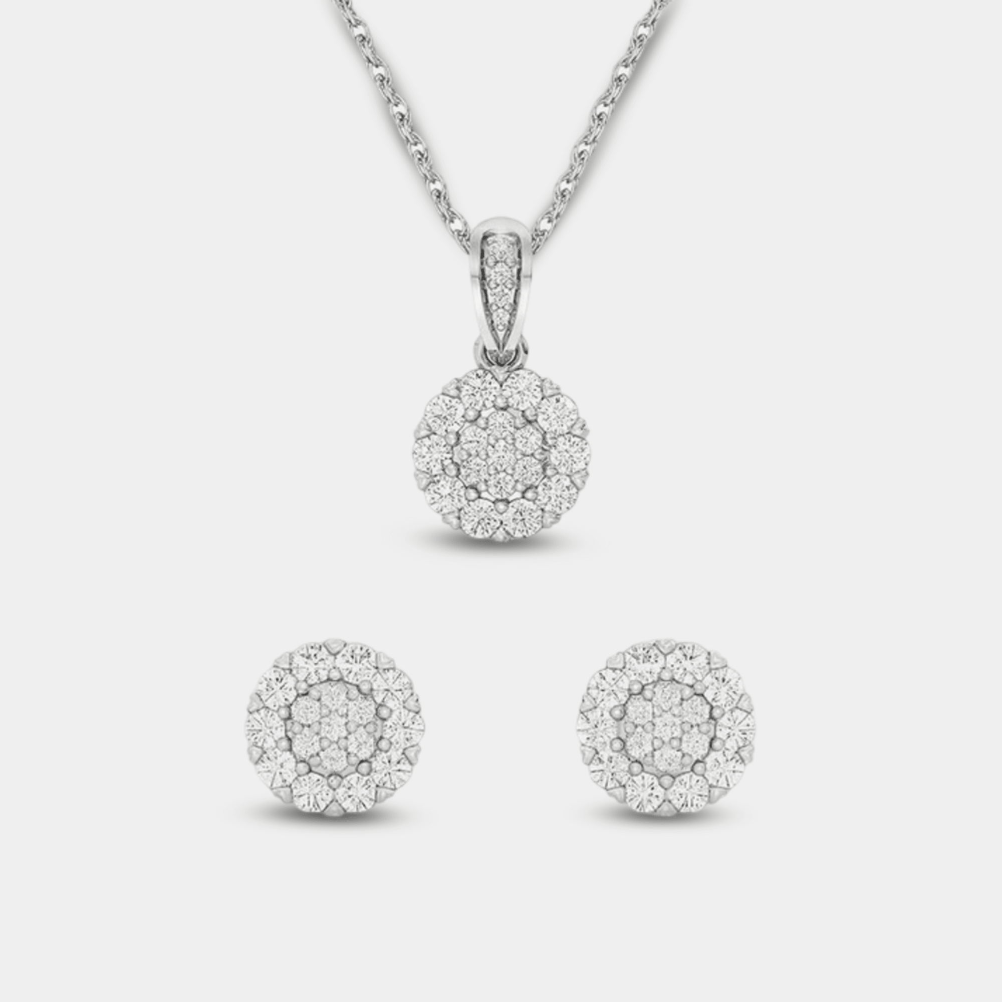 Floral Halo Diamond Pendant & Earring Set - MH ELEGANCE - Floral Halo Diamond Pendant & Earring Set - MH ELEGANCE - Pendant & Earring Set