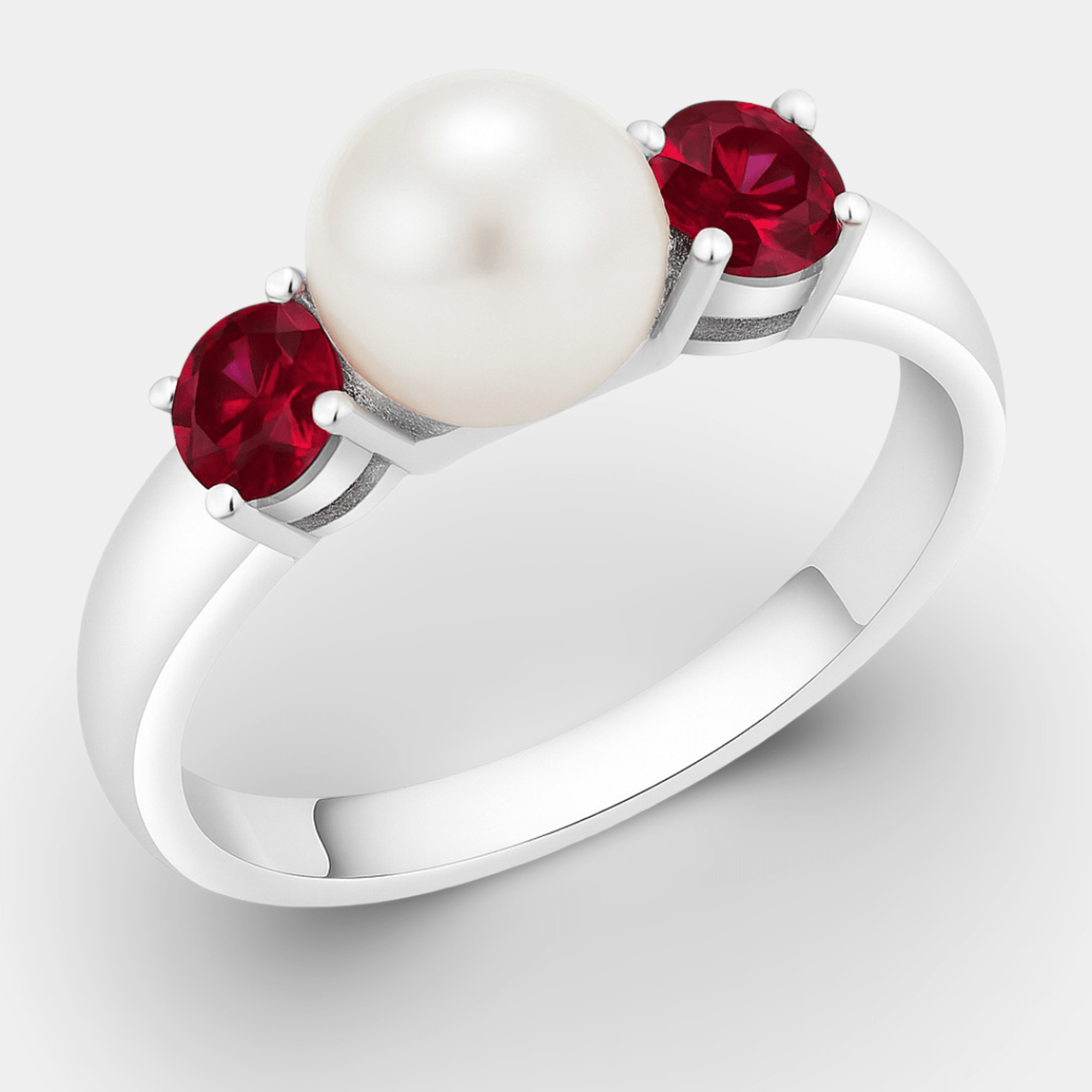 Freshwater Pearl & Red Ruby Ring - MH ELEGANCE - Freshwater Pearl & Red Ruby Ring - MH ELEGANCE -