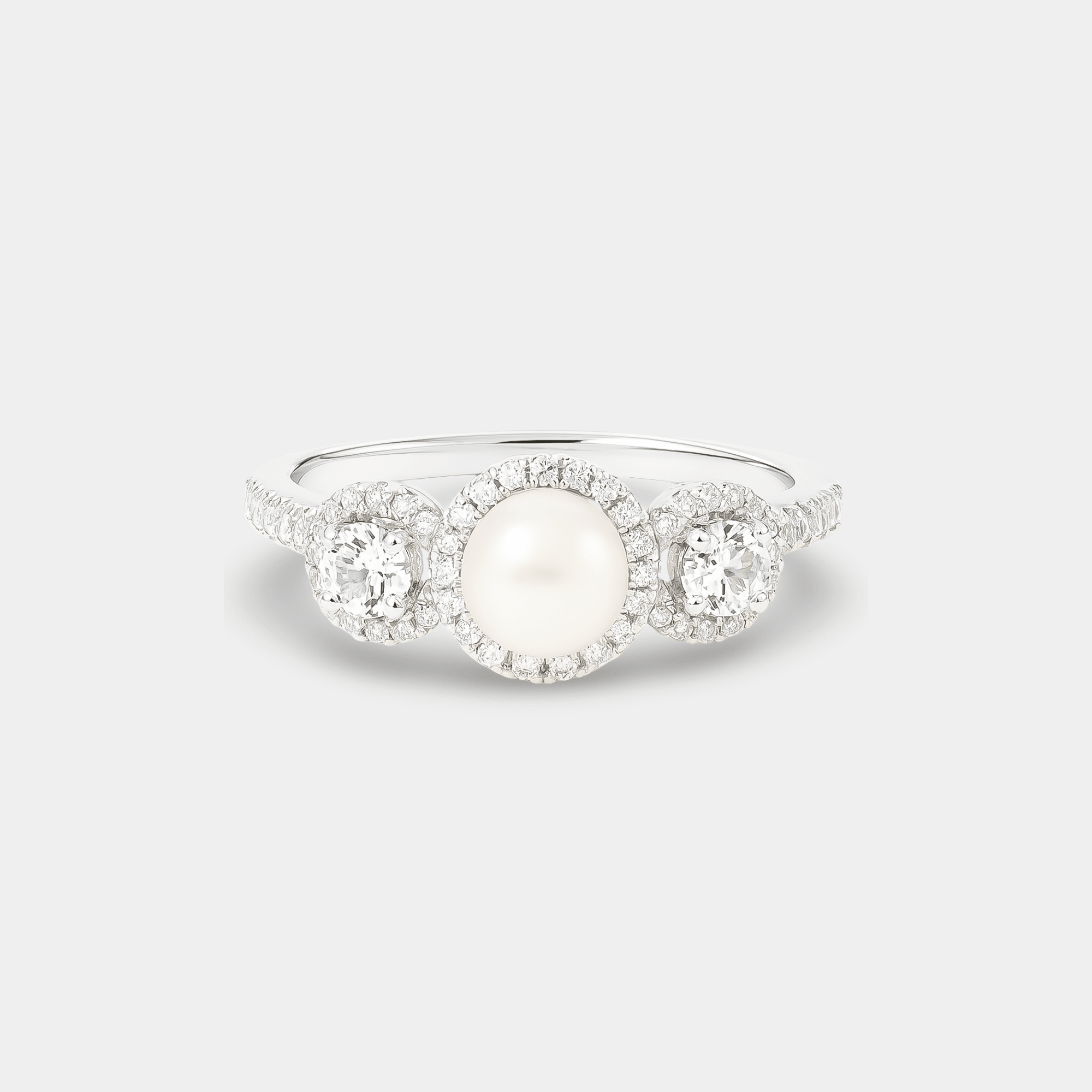 Freshwater Pearl & White Topaz Ring - MH ELEGANCE - Freshwater Pearl & White Topaz Ring - MH ELEGANCE -