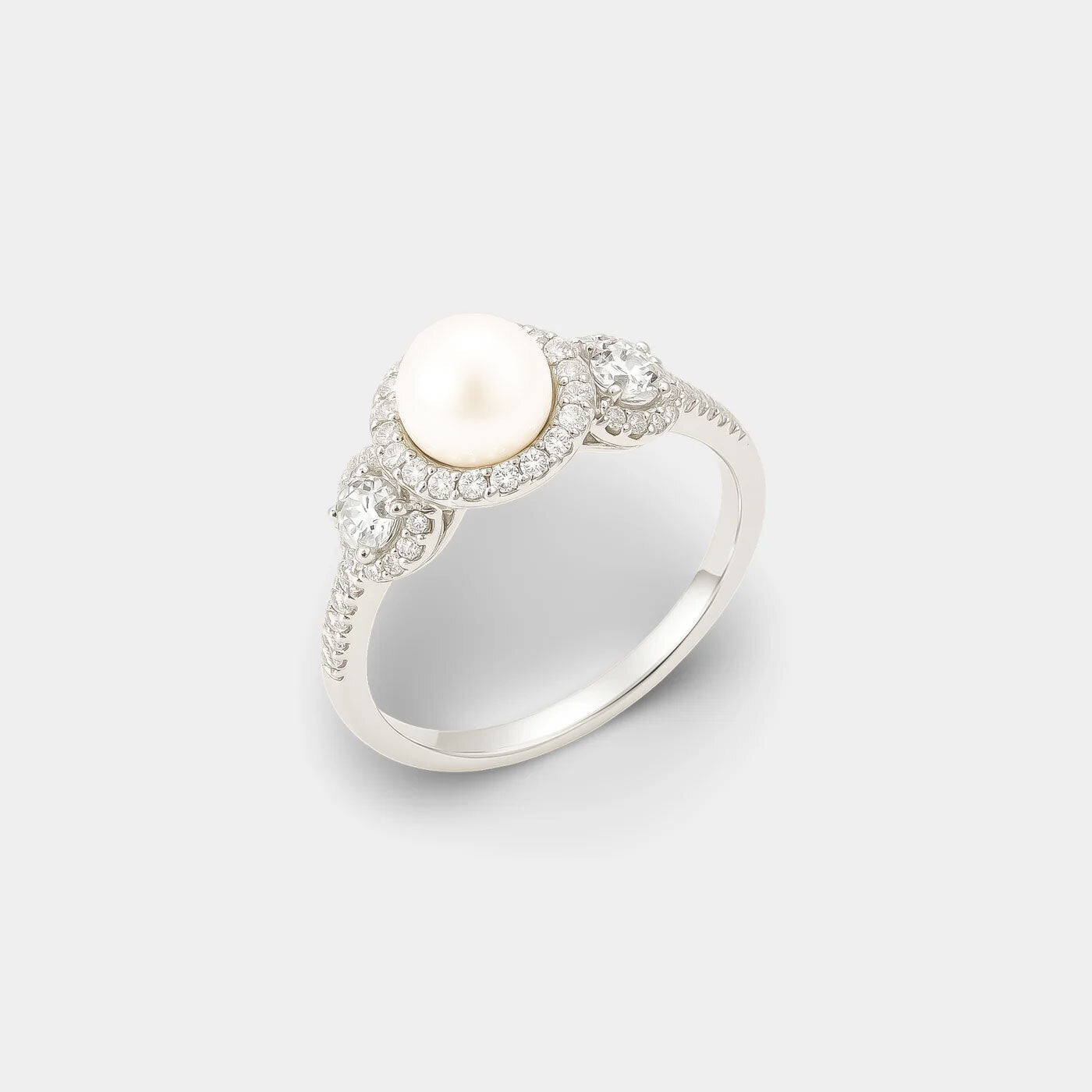 Freshwater Pearl & White Topaz Ring - MH ELEGANCE - Freshwater Pearl & White Topaz Ring - MH ELEGANCE -