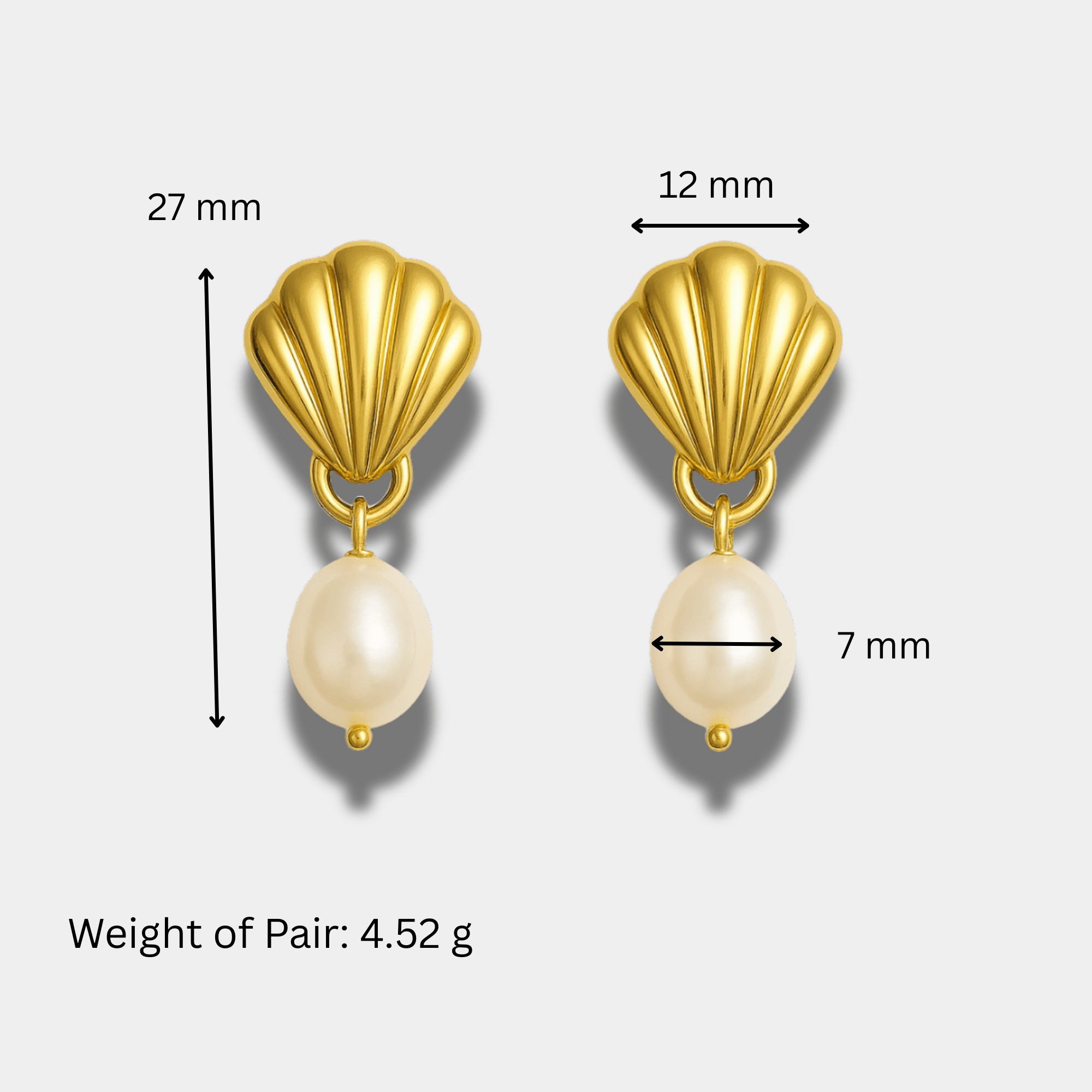 Side angle of Glam Shell gold earrings highlighting the curved seashell shape