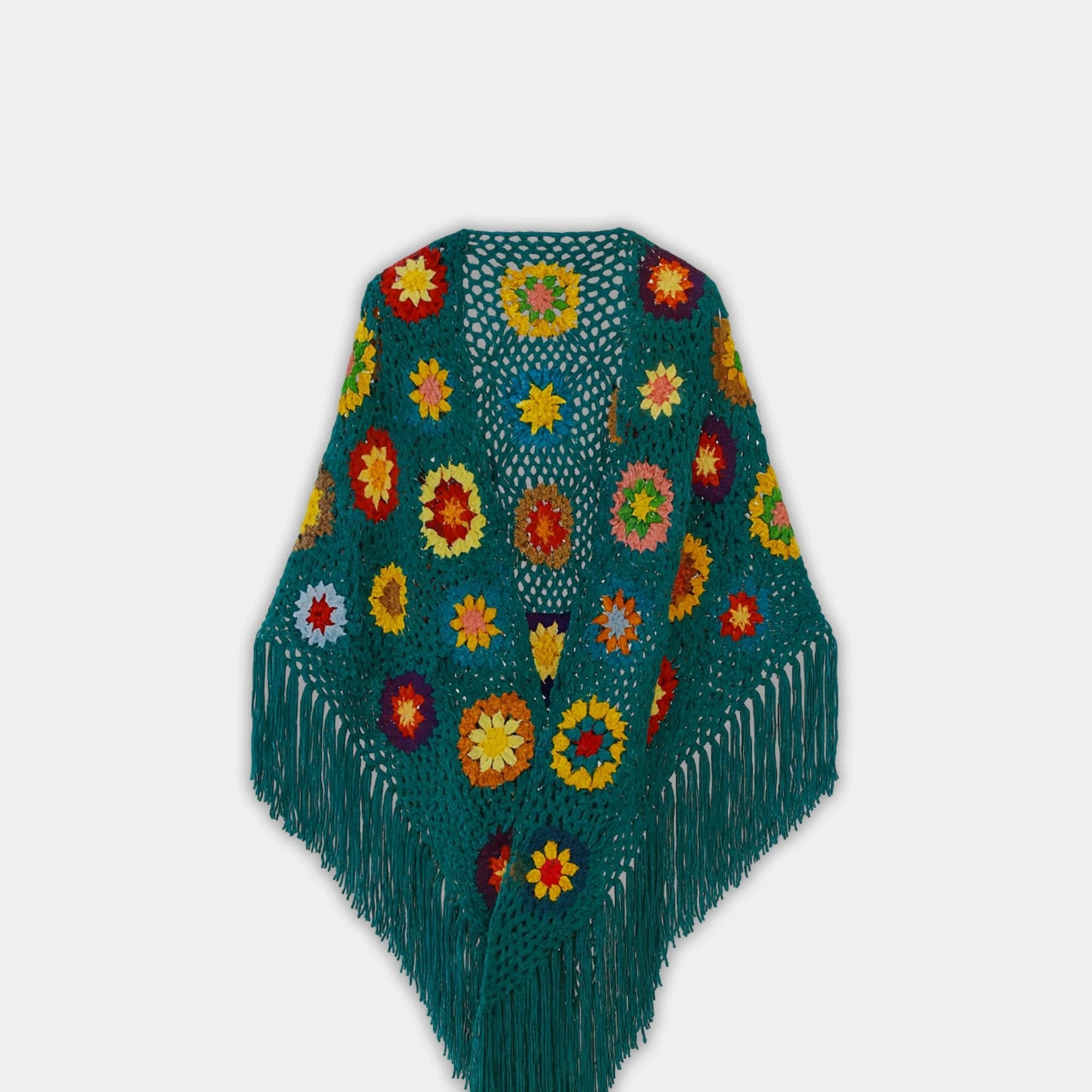 Handmade Crochet Fringed Poncho Cape | Artisan Craft | Boho Elegance - MH ELEGANCE - Handmade Crochet Fringed Poncho Cape | Artisan Craft | Boho Elegance -