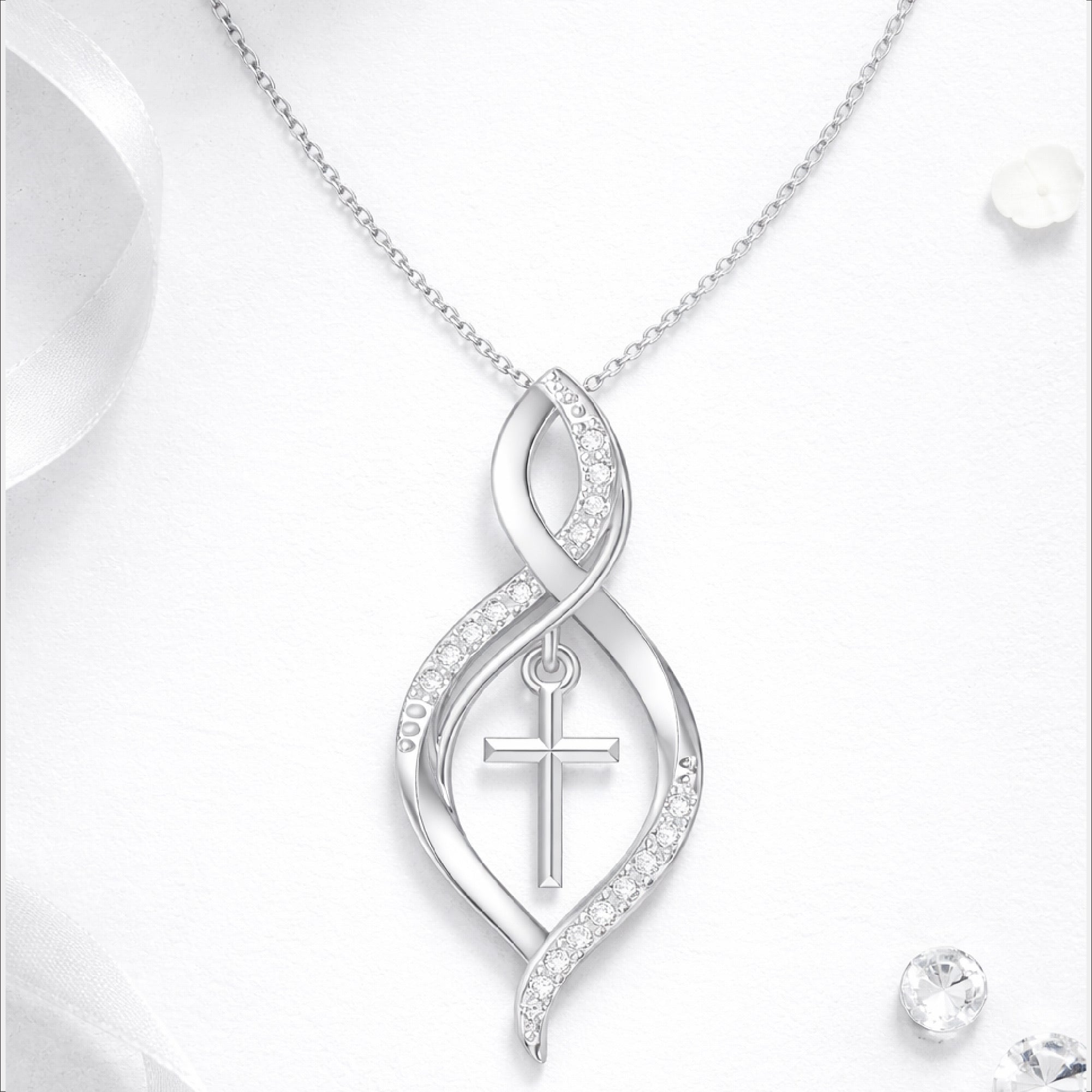 Infinity Diamond Cross Necklace - MH ELEGANCE - Infinity Diamond Cross Necklace - Necklace