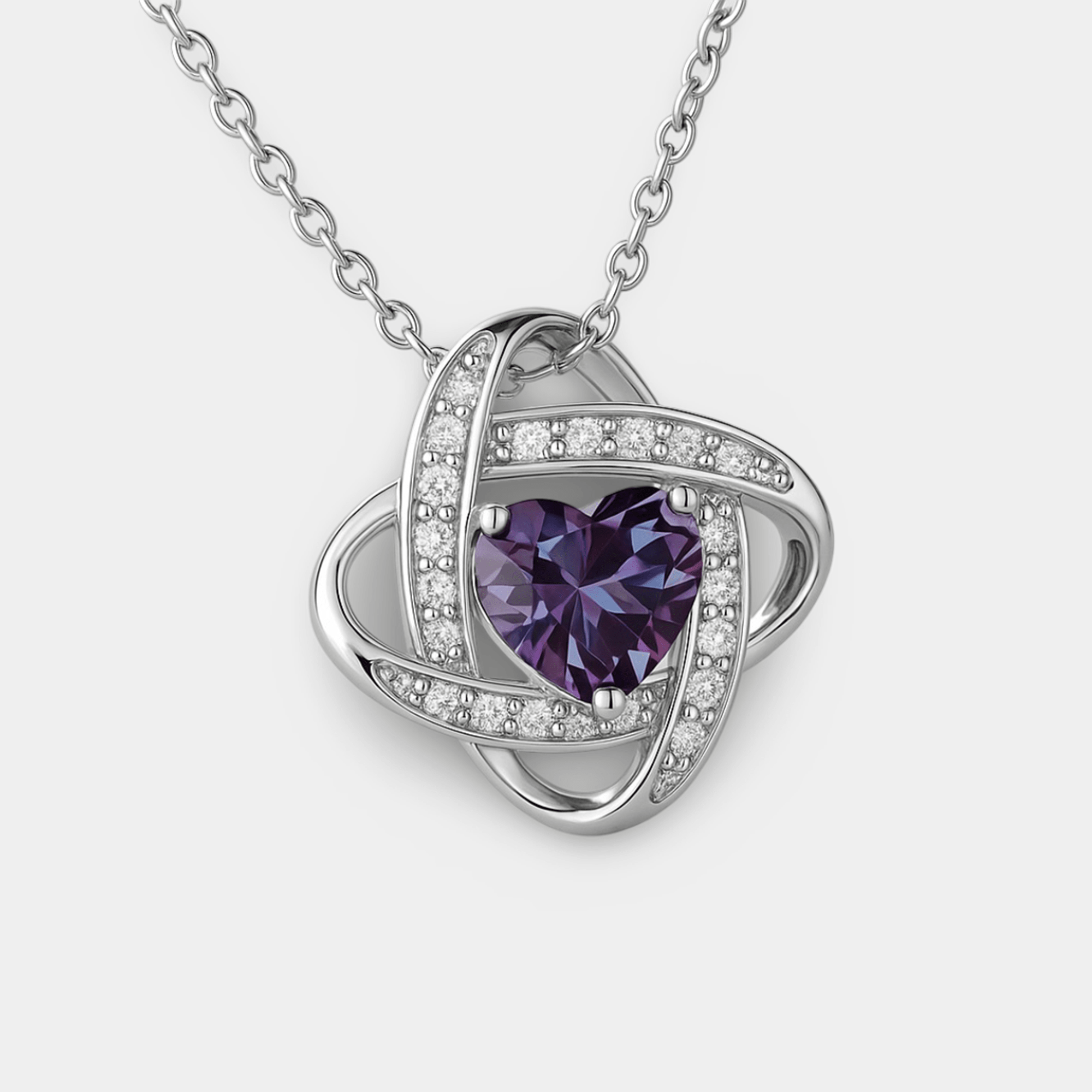 June Alexandrite Love Knot Necklace - MH ELEGANCE - June Alexandrite Love Knot Necklace - MH ELEGANCE -