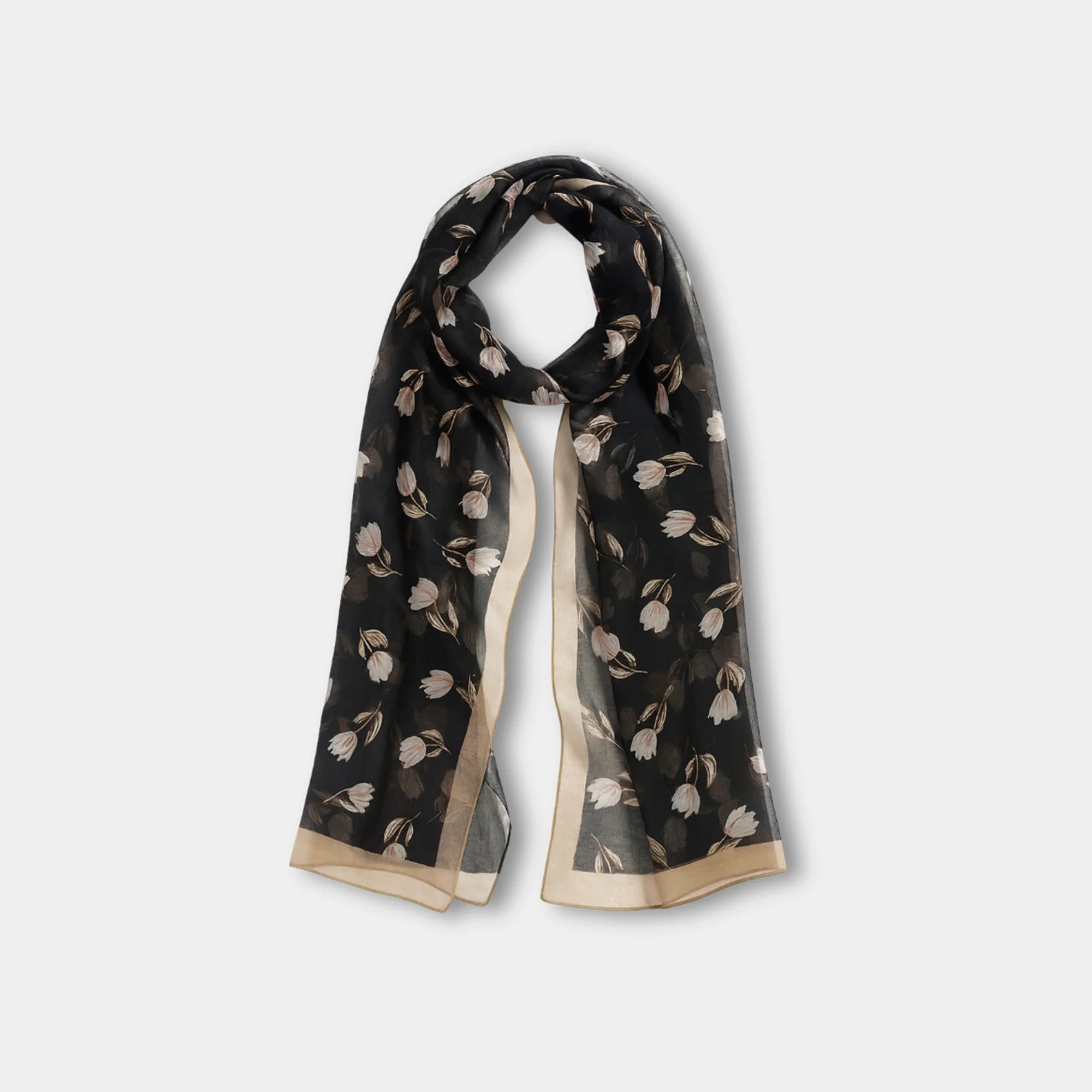 Lightweight Floral Sheer Scarf | Embroidered Summer | Elegant Accessory - MH ELEGANCE - Lightweight Floral Sheer Scarf | Embroidered Summer | Elegant Accessory -