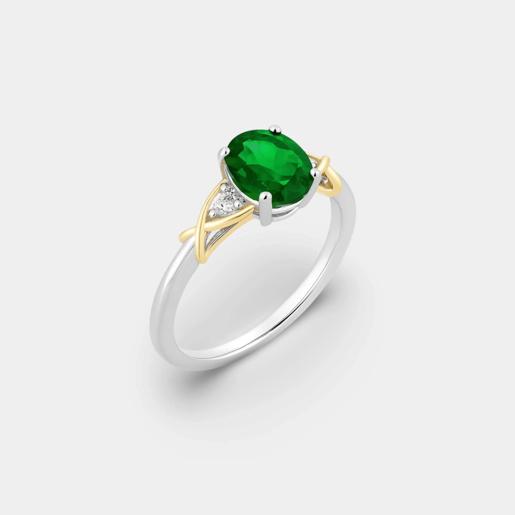 Liora Two-Tone Emerald Crossover Ring - MH ELEGANCE - Liora Two-Tone Emerald Crossover Ring - MH ELEGANCE -