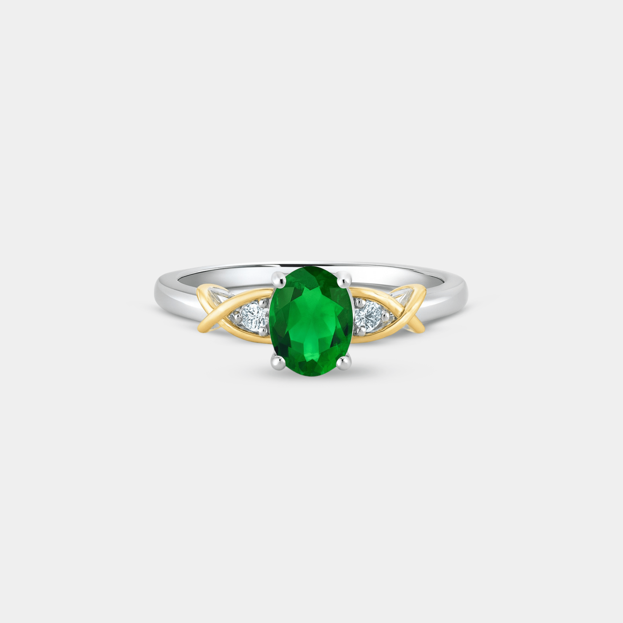 Liora Two-Tone Emerald Crossover Ring - MH ELEGANCE - Liora Two-Tone Emerald Crossover Ring - MH ELEGANCE -