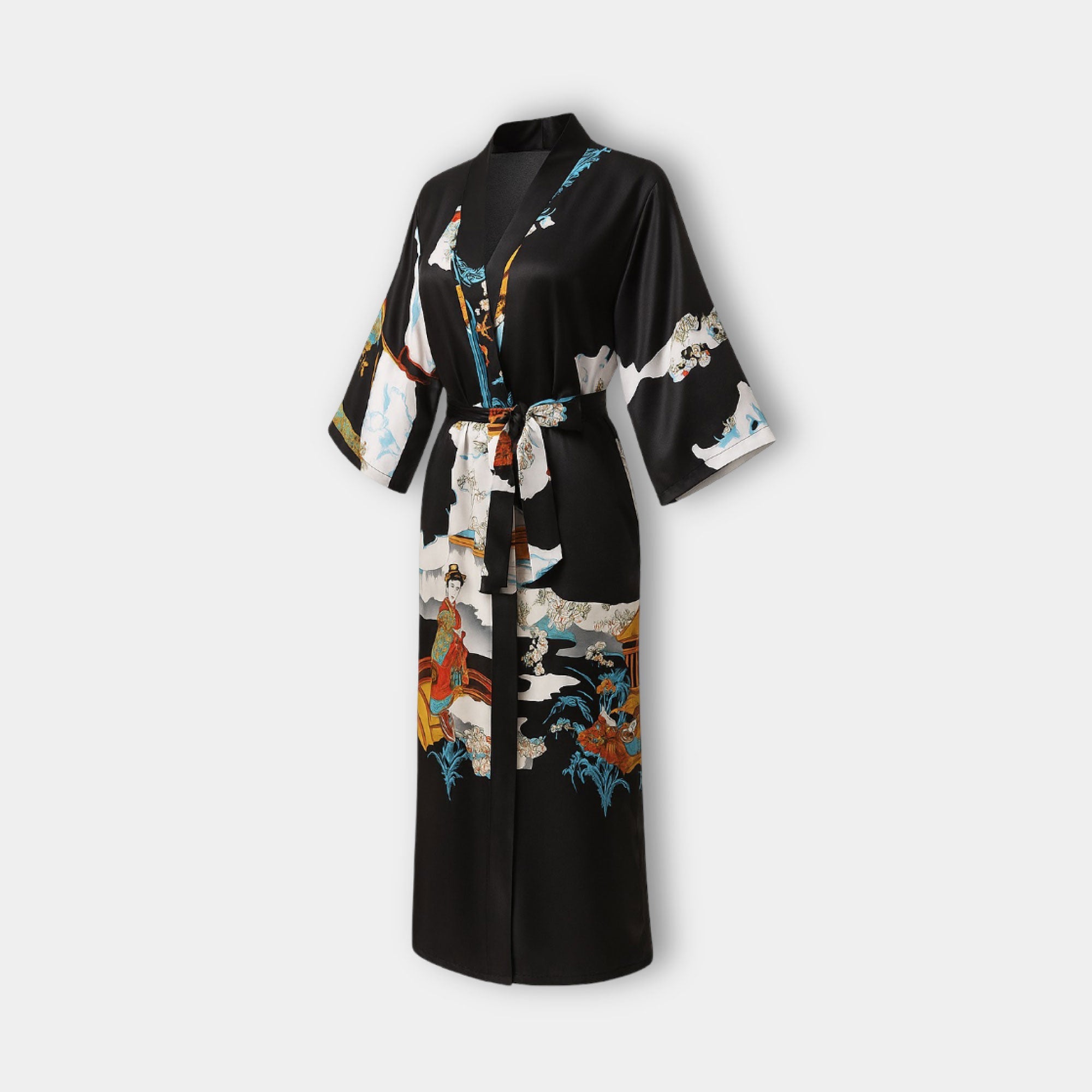 Long Satin Kimono Robe - MH ELEGANCE - Long Satin Kimono Robe -