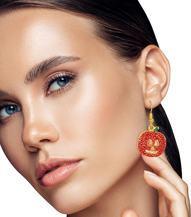 Luna Halloween Pumpkin Dangle Earrings - MH ELEGANCE - Luna Halloween Pumpkin Dangle Earrings -