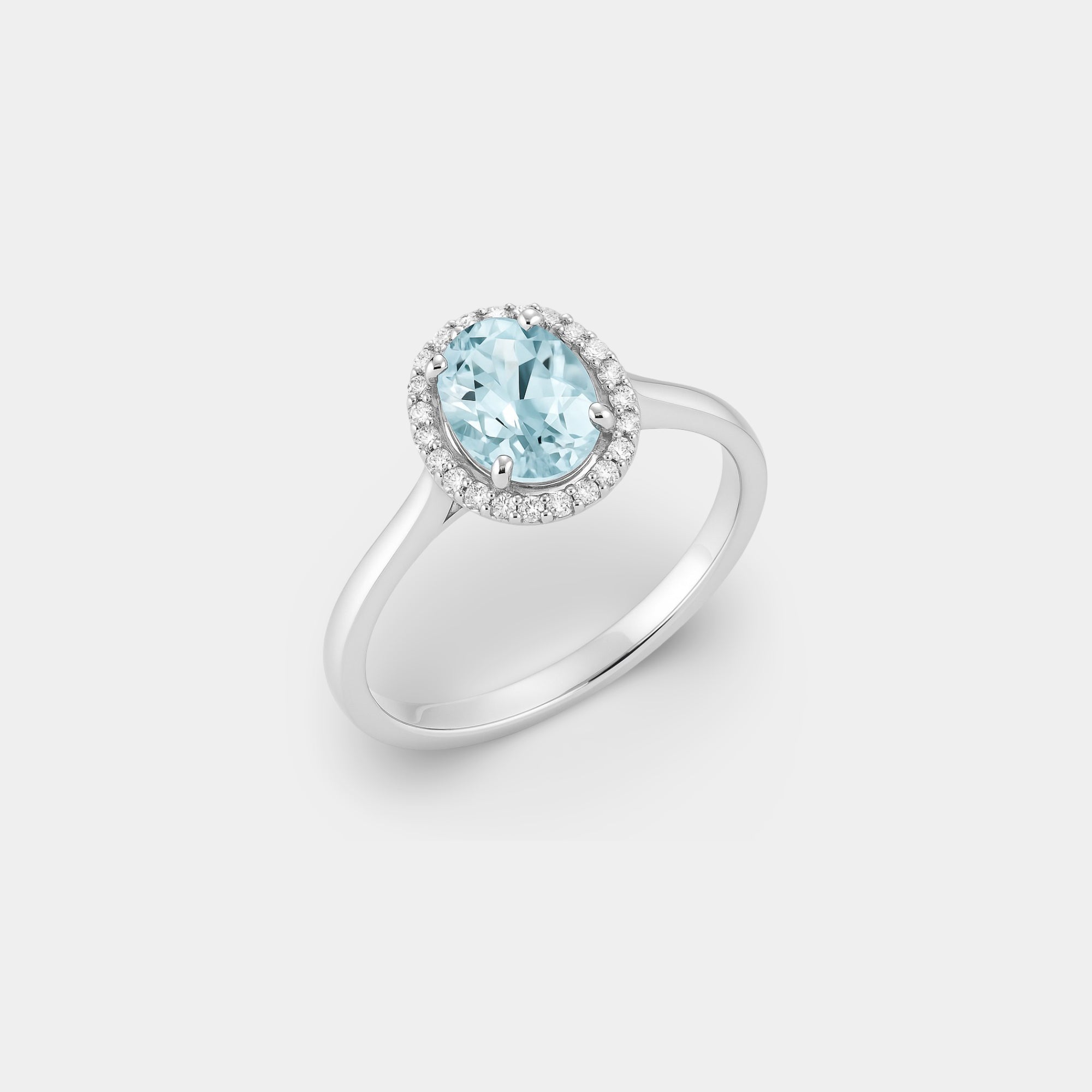 Lunara Aquamarine Halo Ring - MH ELEGANCE - Lunara Aquamarine Halo Ring - MH ELEGANCE -