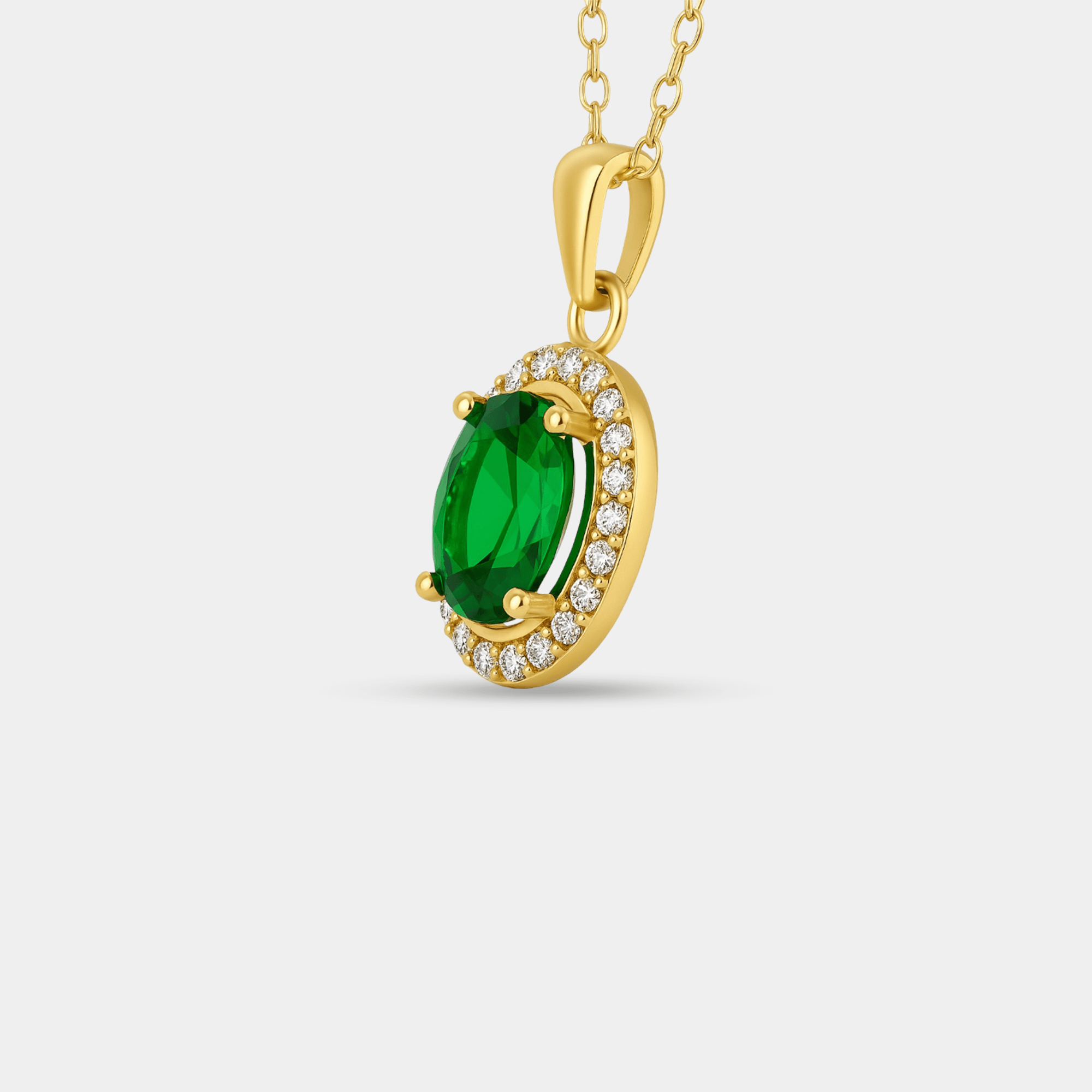 Gold plated silver emerald pendant on an 18-inch chain, full necklace view