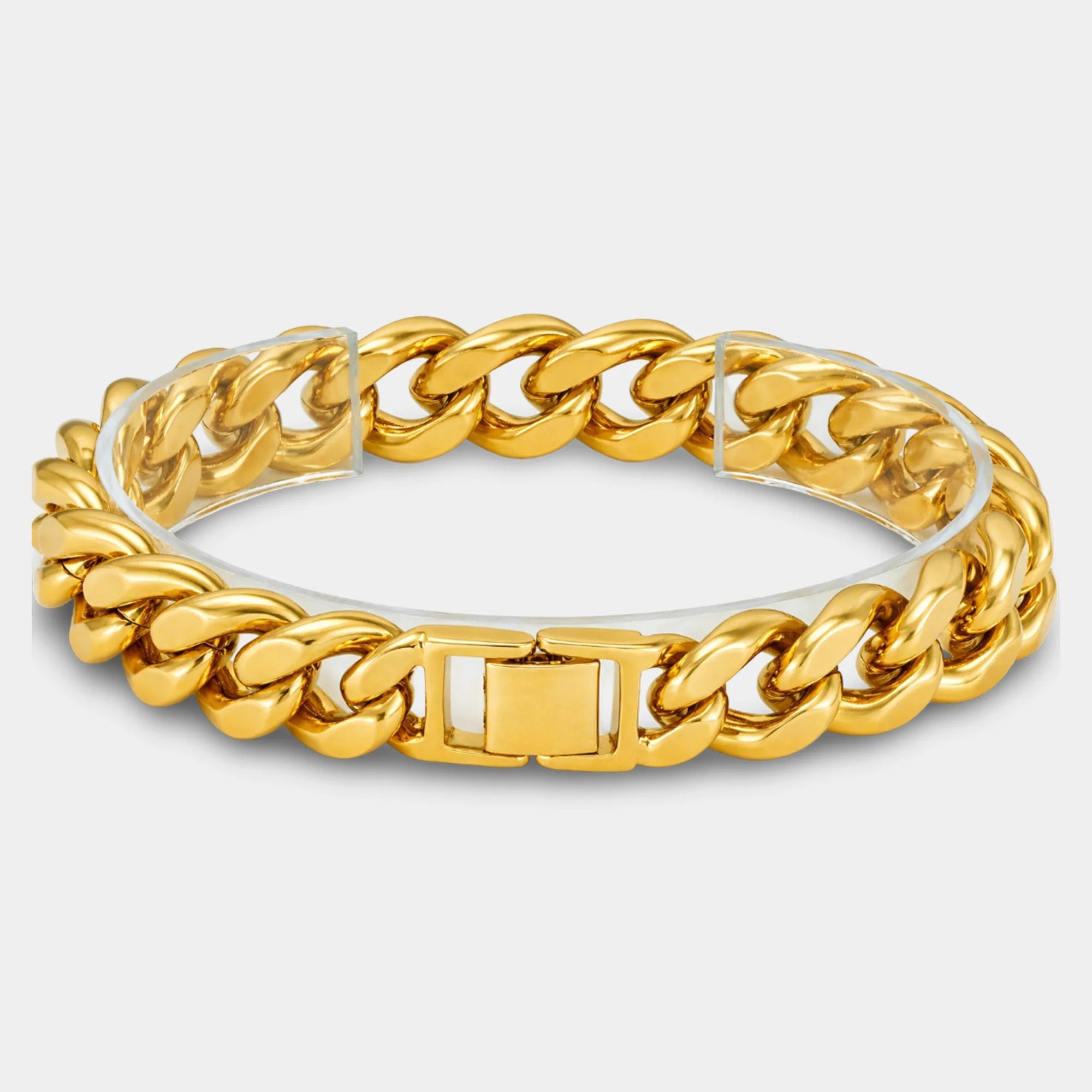 Miami Curb Cuban Link Chain Bracelet | 15mm Gold Plated Bold Statement Jewelry - MH ELEGANCE - Miami Curb Cuban Link Chain Bracelet | 15mm Gold Plated Bold Statement Jewelry -