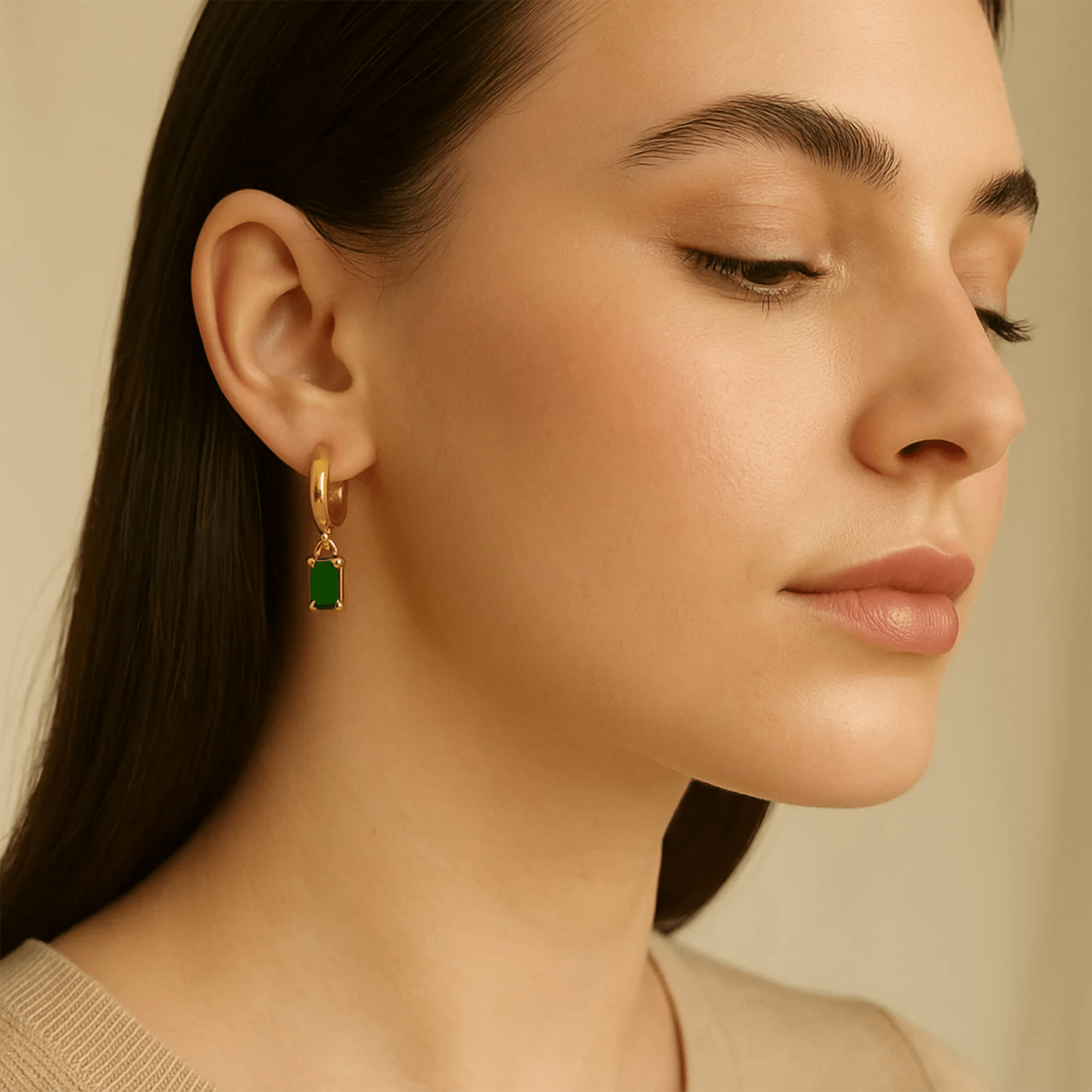 Green hoop earrings shown as a May birthstone gift