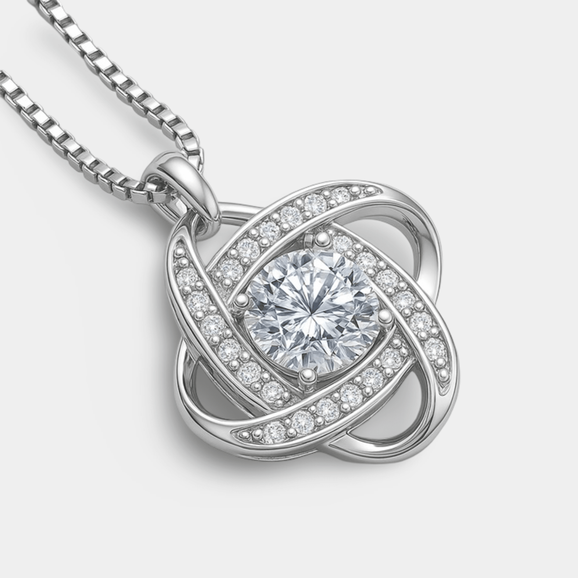 Moissanite Love Knot Necklace | Women's Pendant | Sterling Silver | Symbol of Eternal Love - MH ELEGANCE - Moissanite Love Knot Necklace - MH ELEGANCE - Necklace