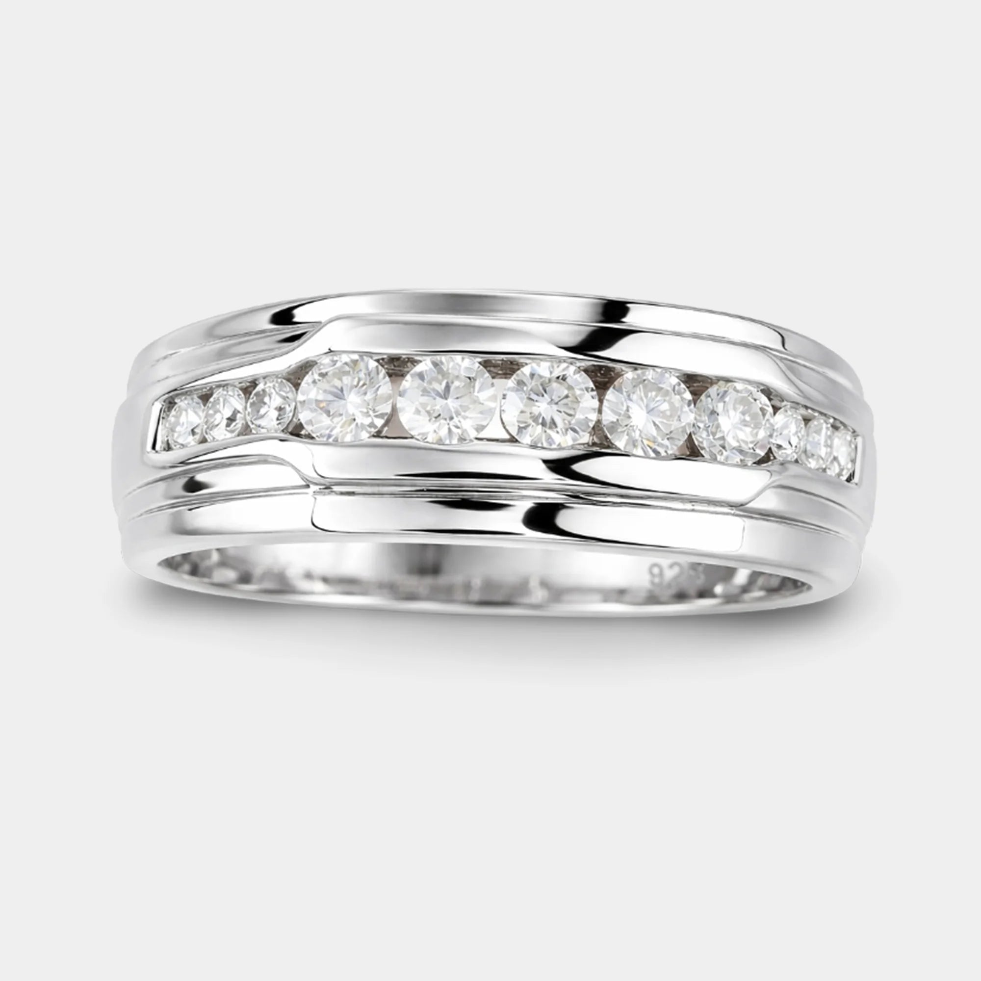 Moissanite Men's Wedding Band | Lab Created Diamond Alternative Ring - MH ELEGANCE - Moissanite Men's Wedding Band | Lab Created Diamond Alternative Ring -