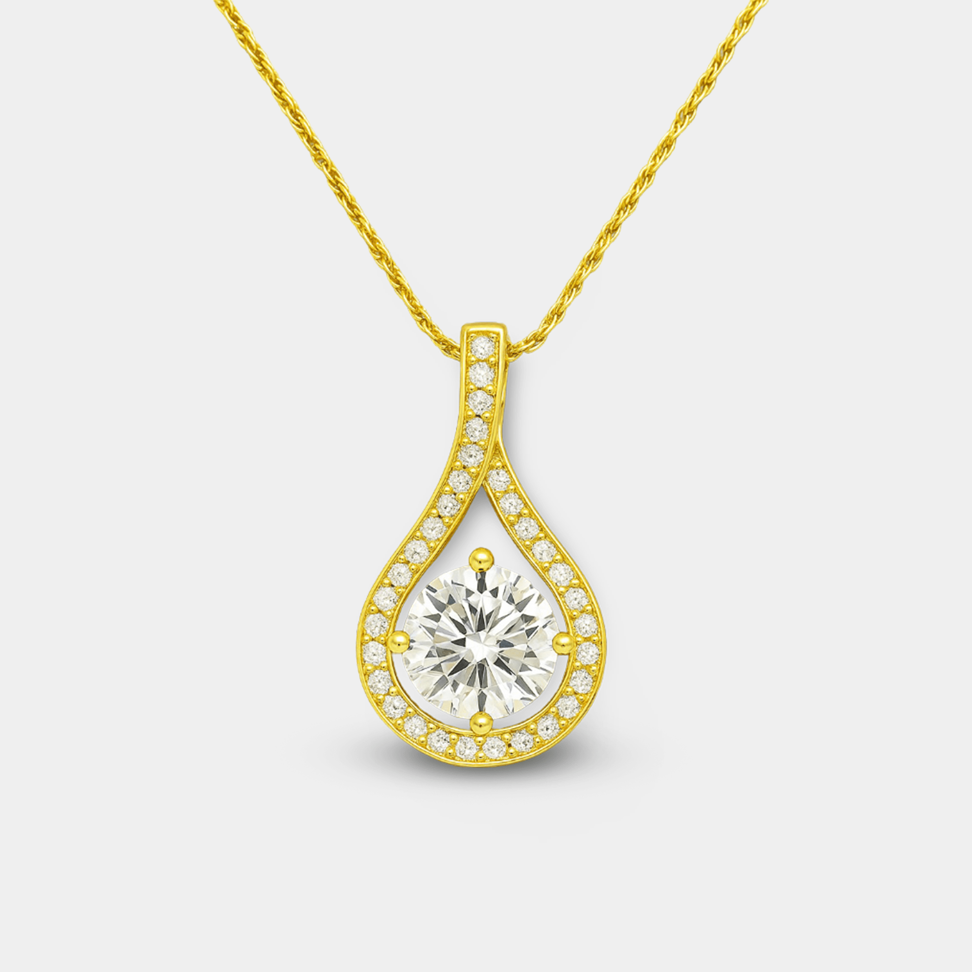 Moissanite solitaire pendant on its cable chain with lobster clasp
