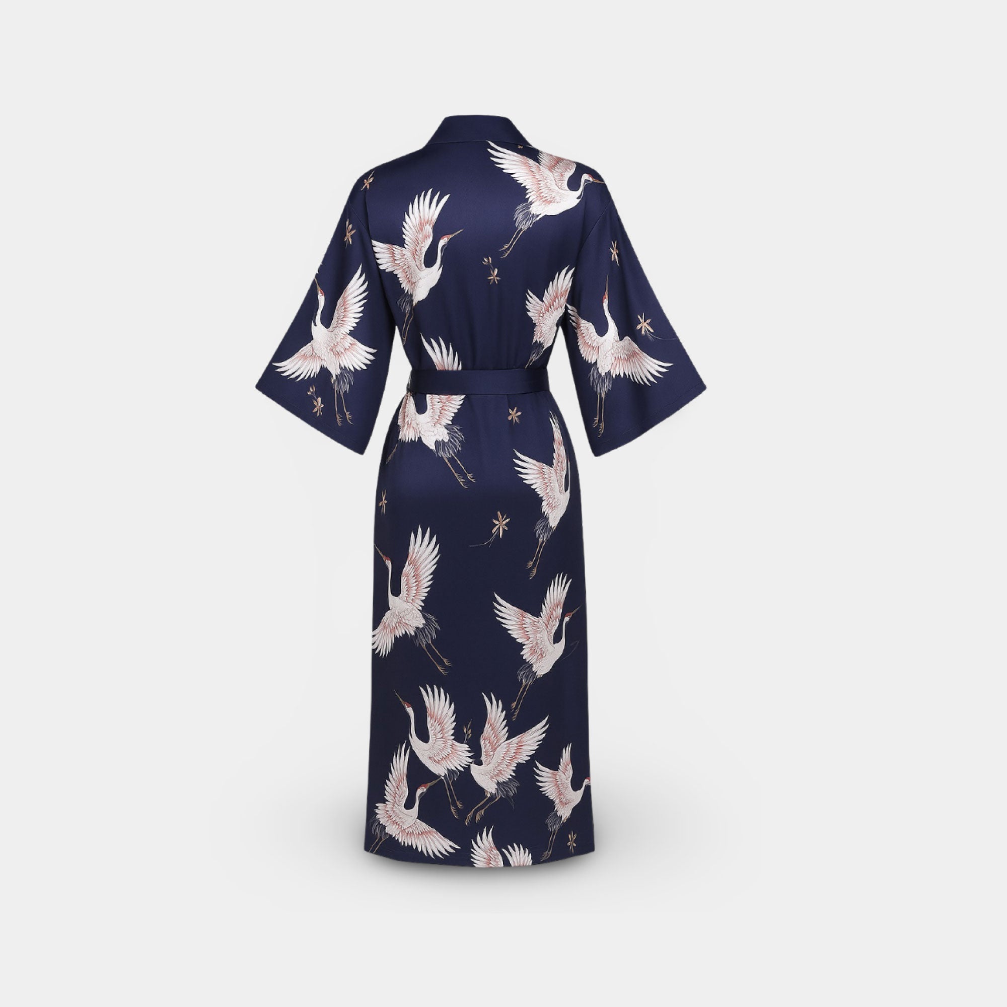 Navy Long Satin Robe - MH ELEGANCE - Navy Long Satin Robe -