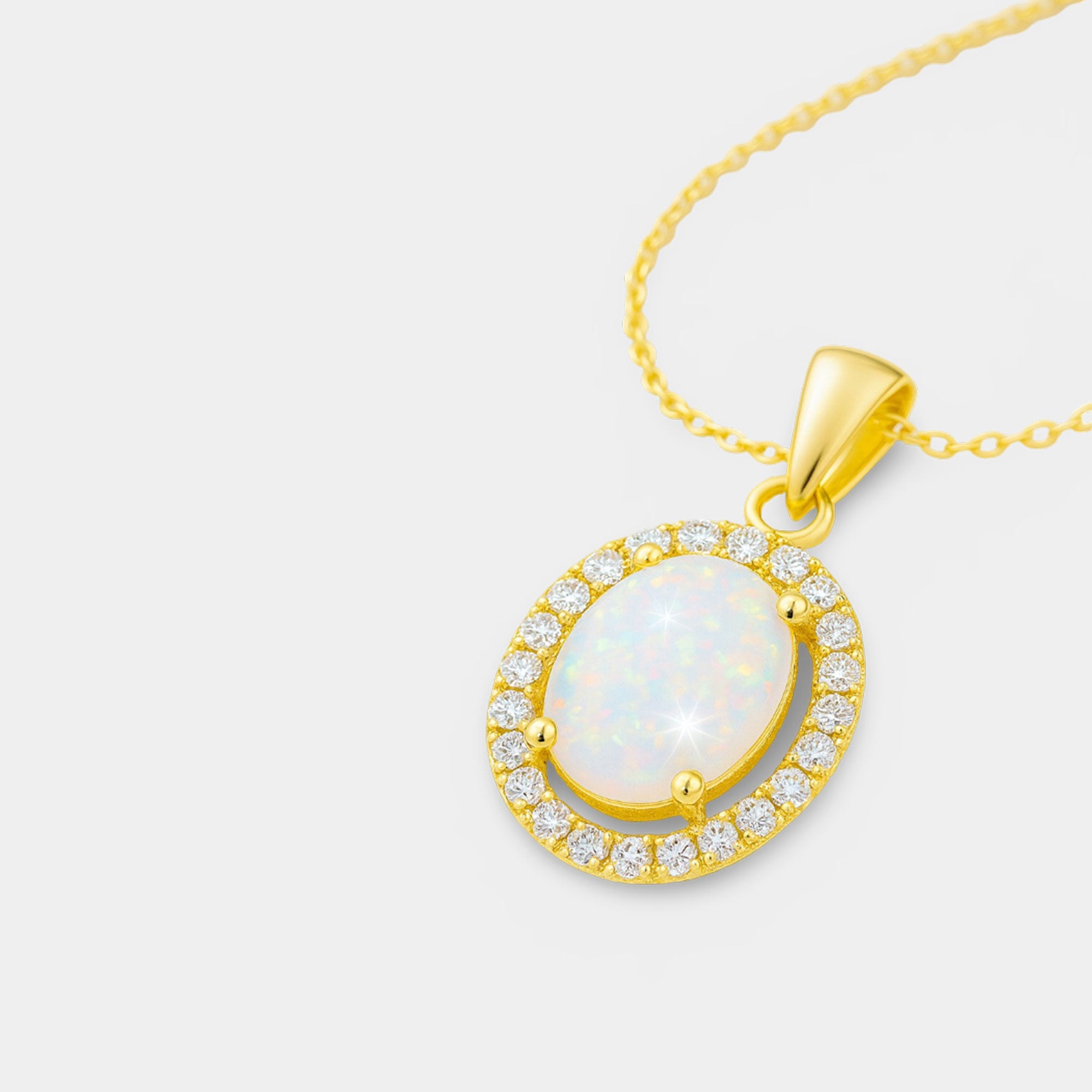 Opal Cubic Zirconia Halo Pendant - MH ELEGANCE - Opal Cubic Zirconia Halo Pendant - MH ELEGANCE -