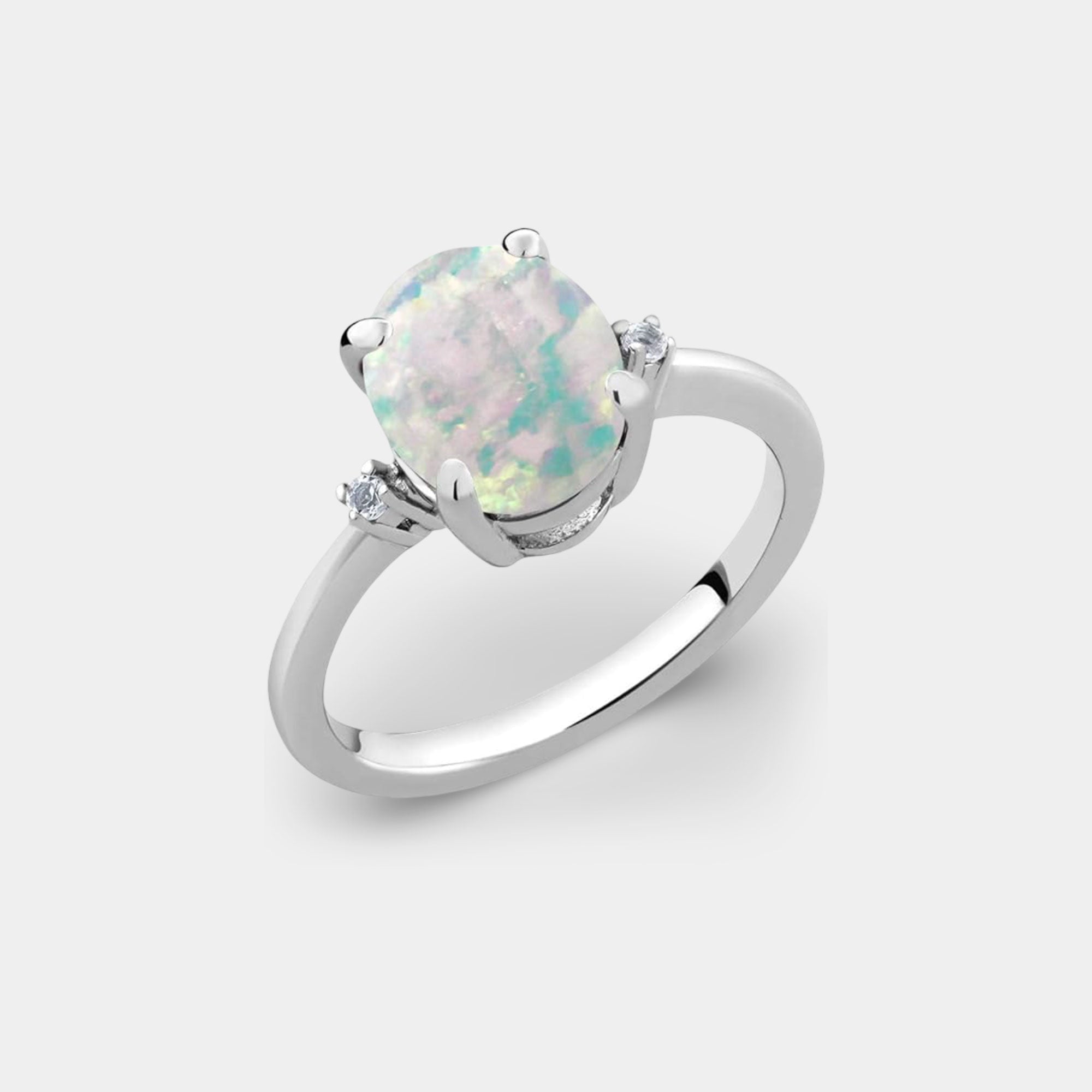 Opal & Diamond Accent 3-Stone Ring - MH ELEGANCE - Opal & Diamond Accent 3-Stone Ring - MH ELEGANCE -