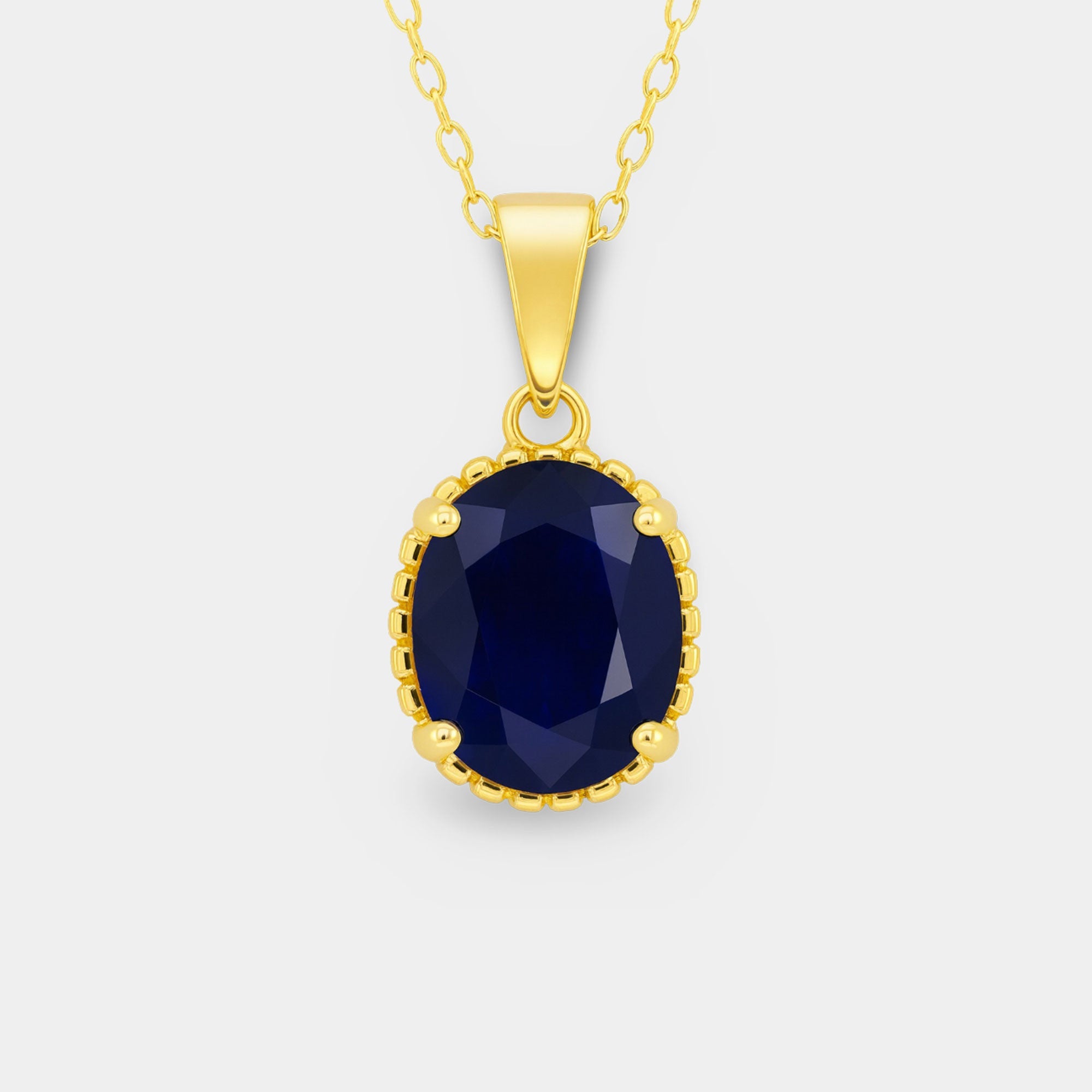 Oval Blue Sapphire Solitaire Pendant - MH ELEGANCE - Oval Blue Sapphire Solitaire Pendant - MH ELEGANCE -