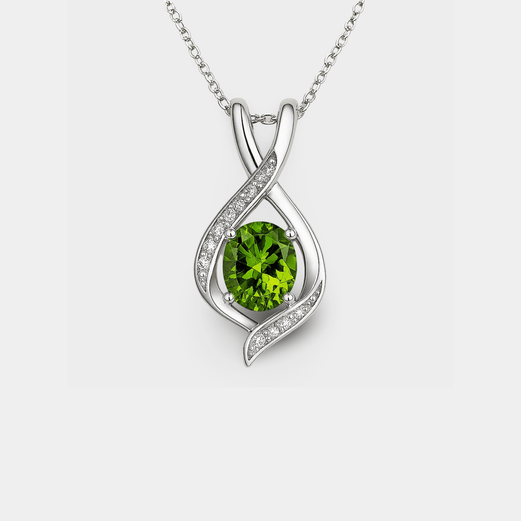 Oval-Cut Peridot Pendant Necklace - MH ELEGANCE - Oval-Cut Peridot Pendant Necklace - MH ELEGANCE -