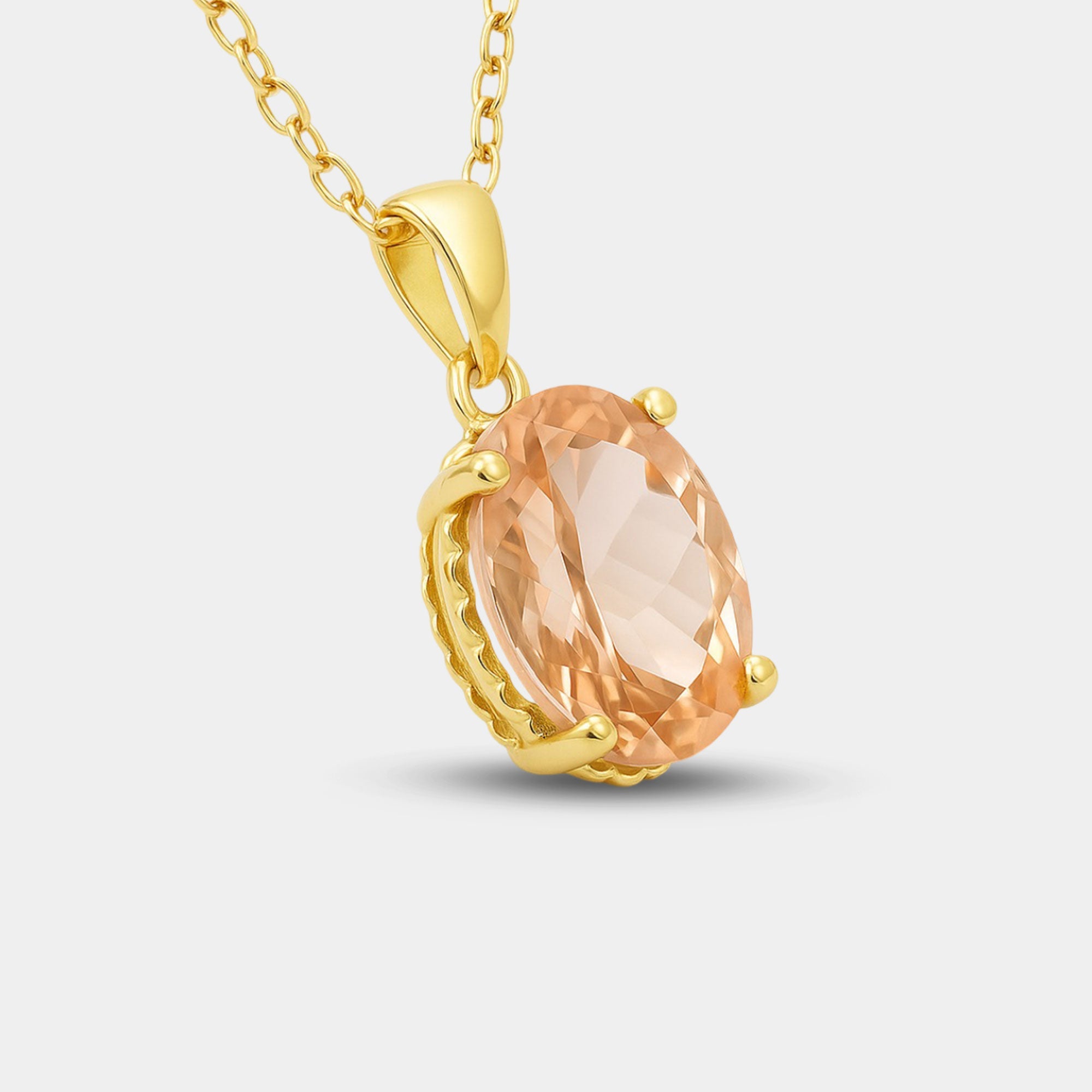 Oval Morganite Birthstone Pendant - MH ELEGANCE - Oval Morganite Birthstone Pendant - MH ELEGANCE -