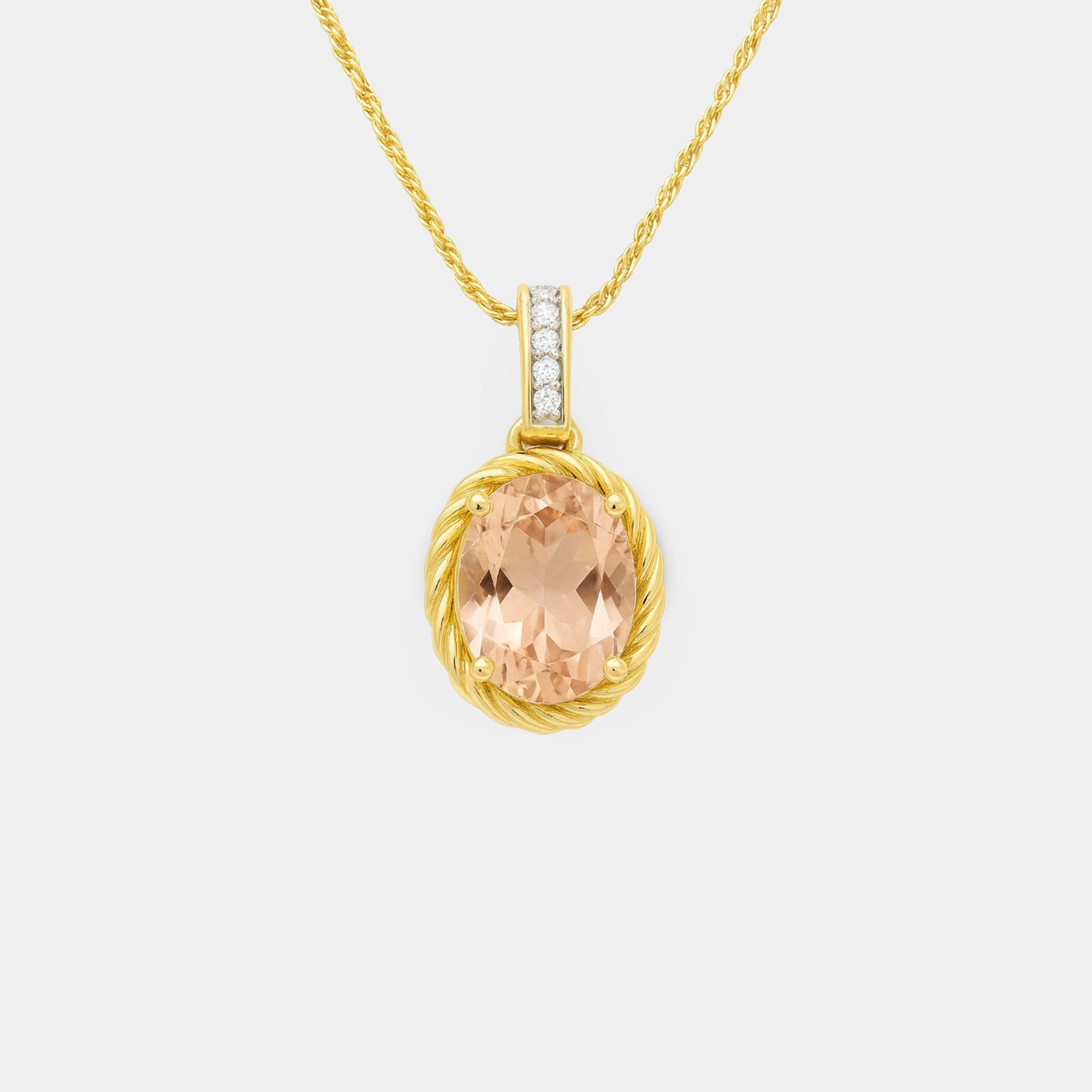 Oval Morganite & Diamond Pendant - MH ELEGANCE - Oval Morganite & Diamond Pendant - MH ELEGANCE -