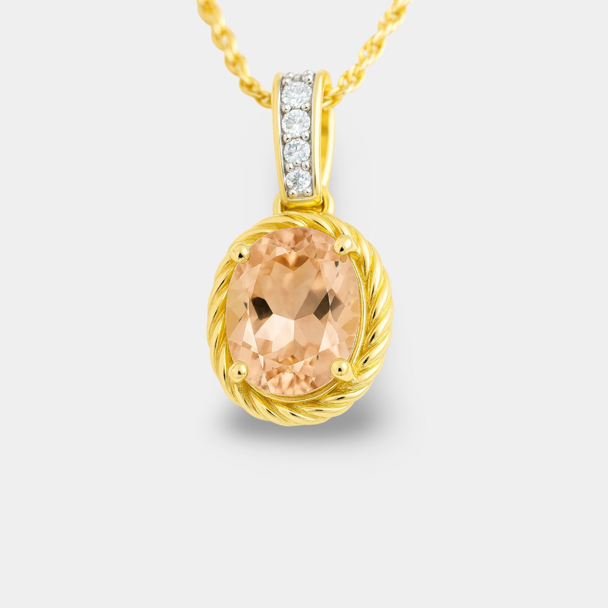 Oval Morganite & Diamond Pendant - MH ELEGANCE - Oval Morganite & Diamond Pendant - MH ELEGANCE -
