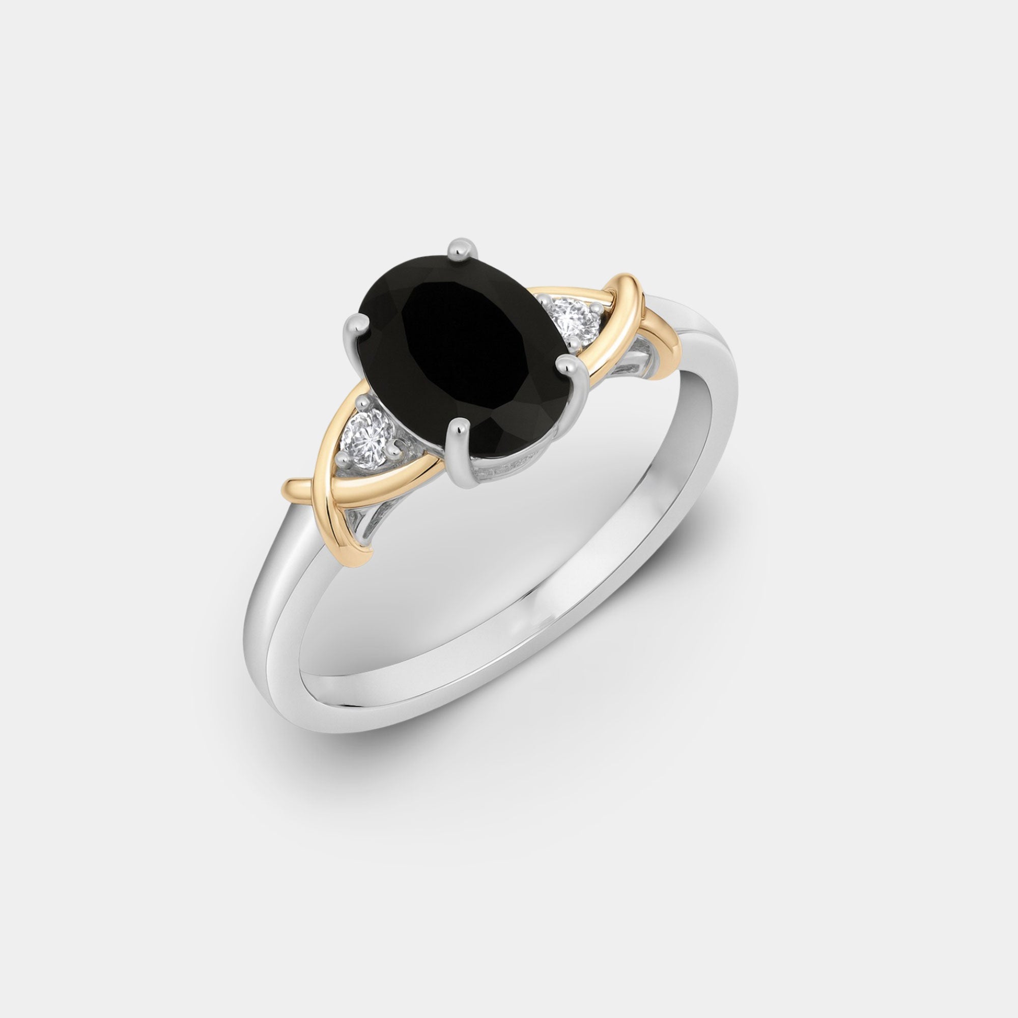 Oval Onyx & Diamond Crossover Ring - MH ELEGANCE - Oval Onyx & Diamond Crossover Ring - MH ELEGANCE -