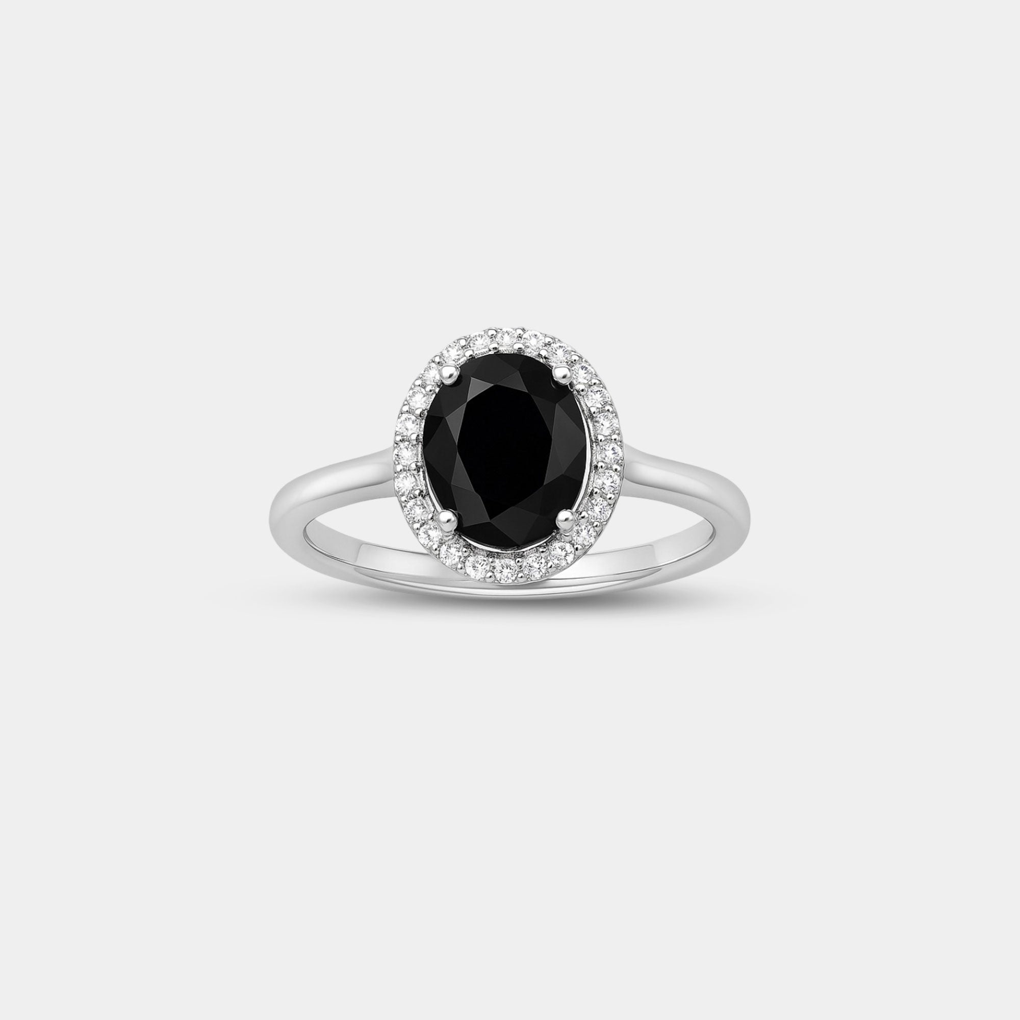 Oval Onyx & Diamond Halo Ring - MH ELEGANCE - Oval Onyx & Diamond Halo Ring - MH ELEGANCE -