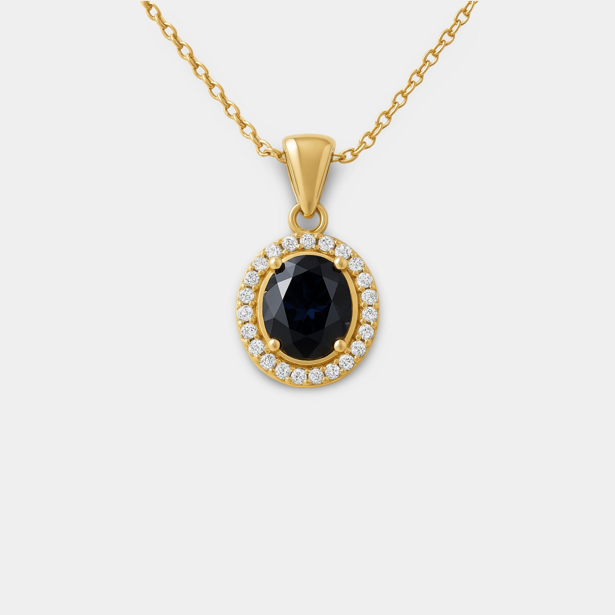Oval Onyx & Halo Necklace - MH ELEGANCE - Oval Onyx & Halo Necklace - MH ELEGANCE -