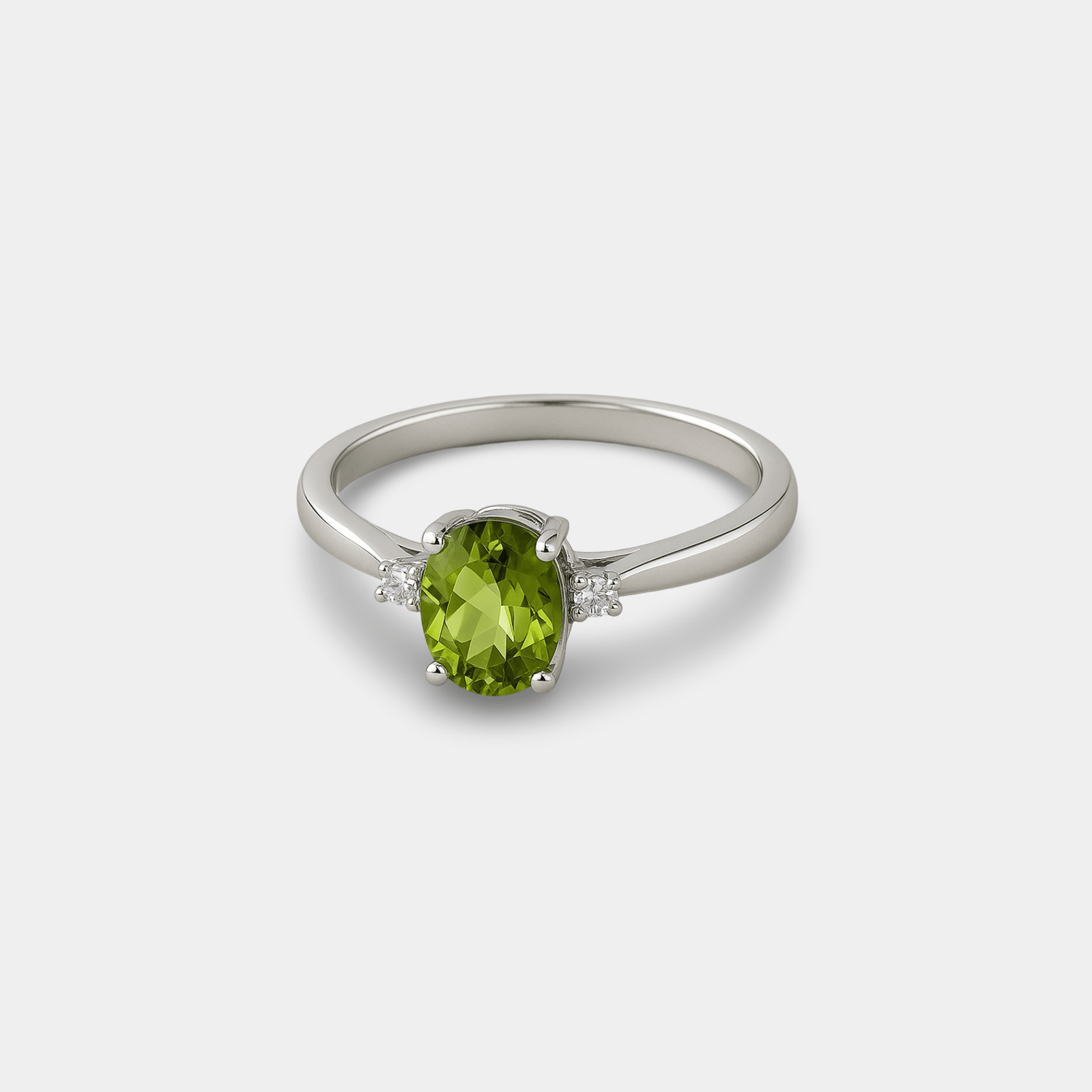 Oval Peridot & Diamond Accent 3-Stone Ring - MH ELEGANCE - Oval Peridot & Diamond Accent 3-Stone Ring - MH ELEGANCE -