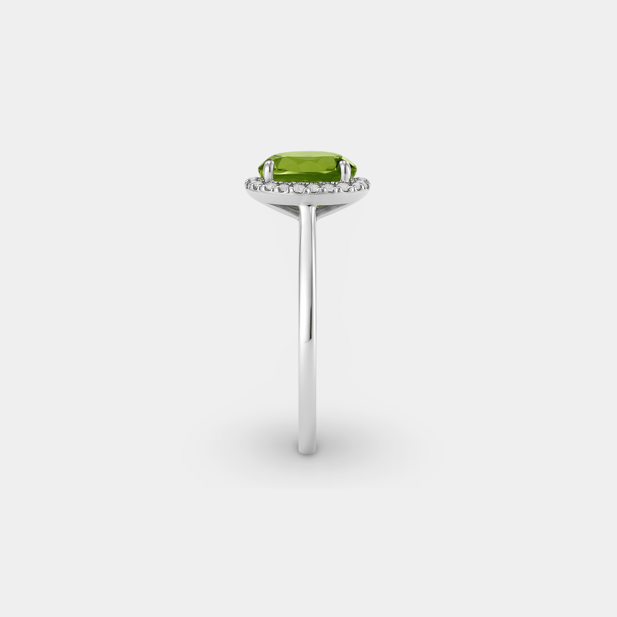 Oval Peridot & Diamond Halo Ring - MH ELEGANCE - Oval Peridot & Diamond Halo Ring - MH ELEGANCE -