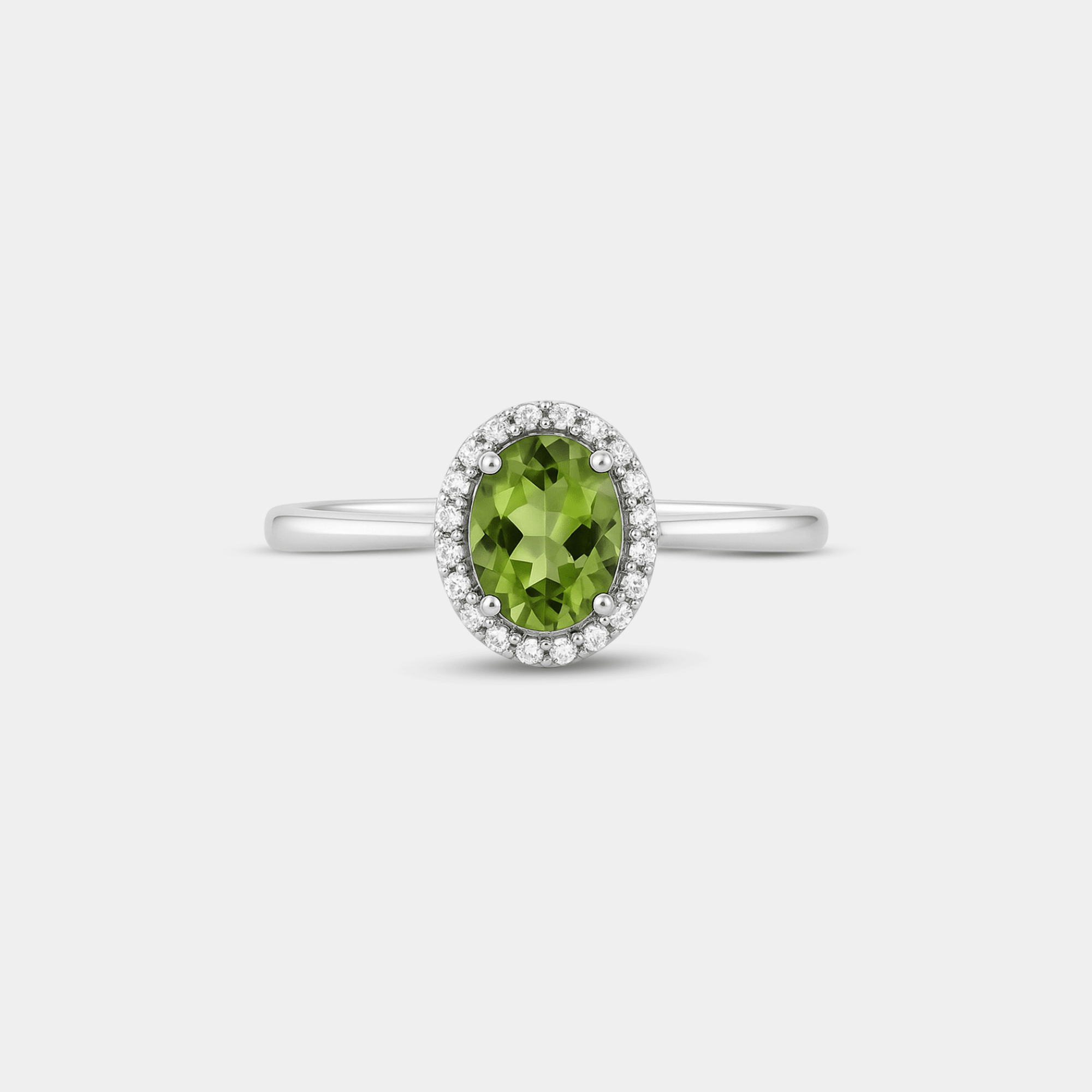 Oval Peridot & Diamond Halo Ring - MH ELEGANCE - Oval Peridot & Diamond Halo Ring - MH ELEGANCE -